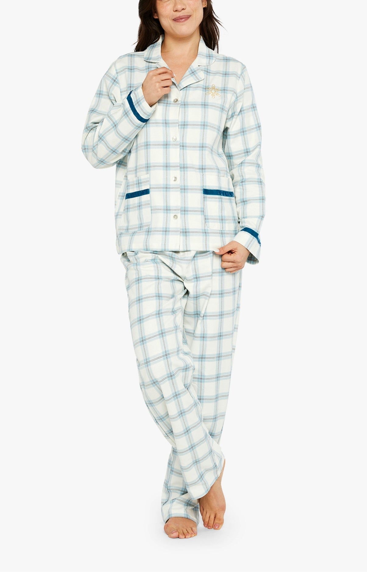 Pyjama long boutonné Femme Maryline Blanc et Ivoire 1