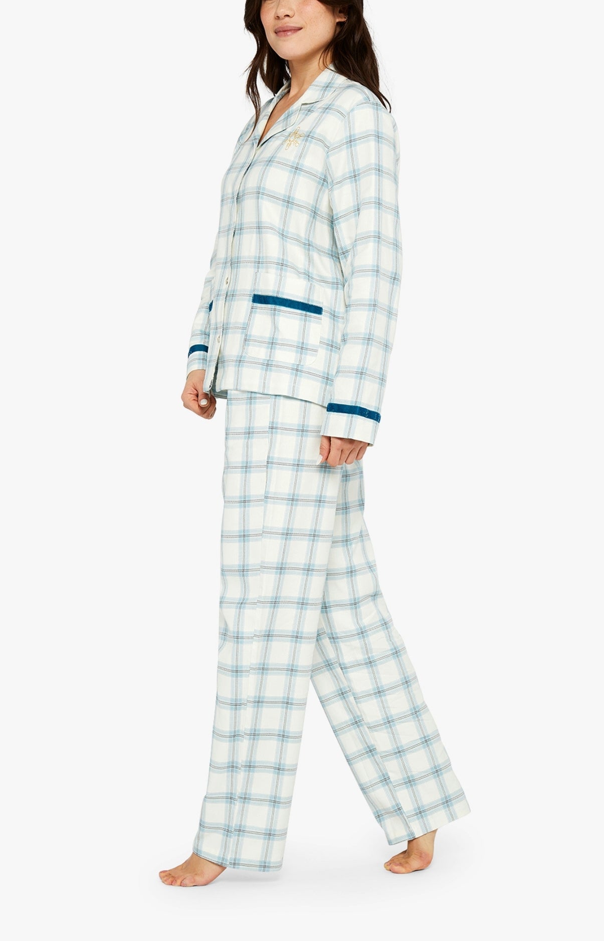 Pyjama long boutonné Femme Maryline Blanc et Ivoire 2