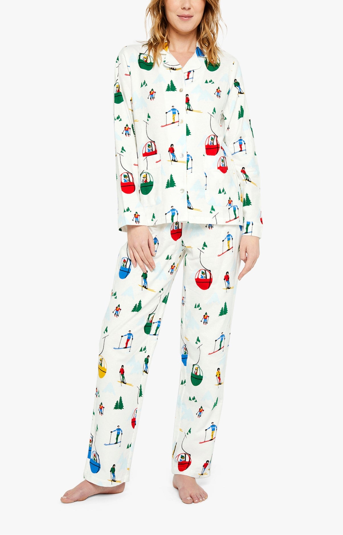 Pyjama long boutonné Femme Mont Pyjama Blanc et Ivoire 1