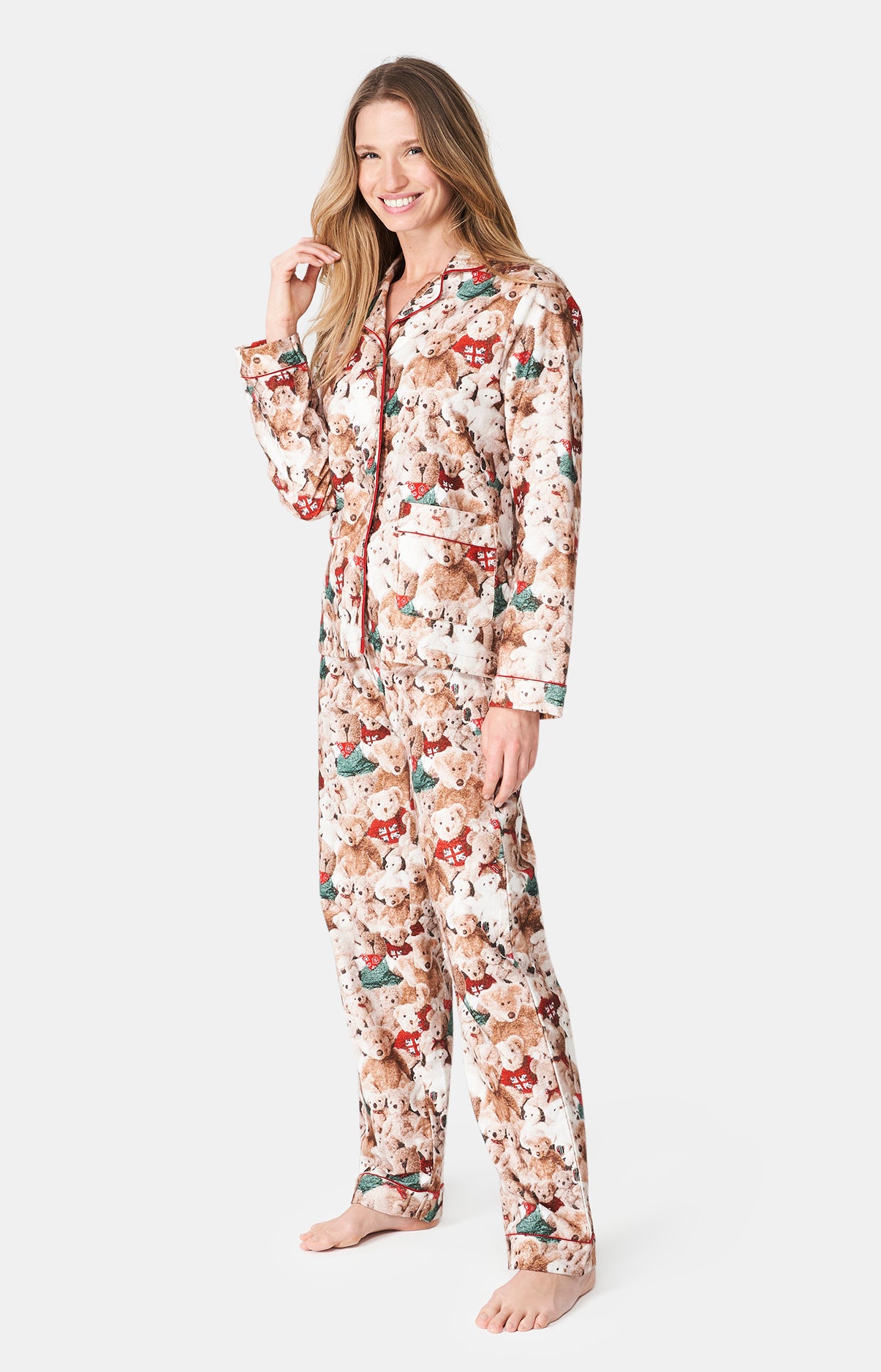 Pyjama long boutonné Femme Teddy Beige et Marron 9