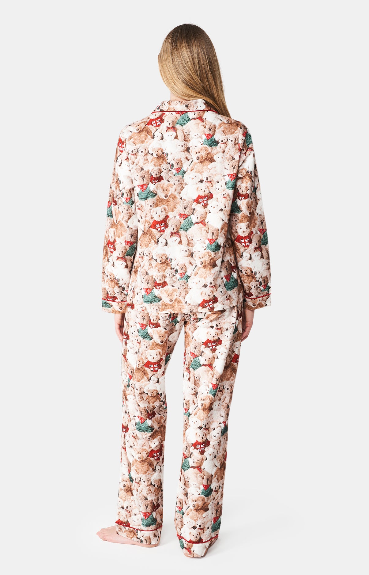 Pyjama long boutonné Femme Teddy Beige et Marron 10
