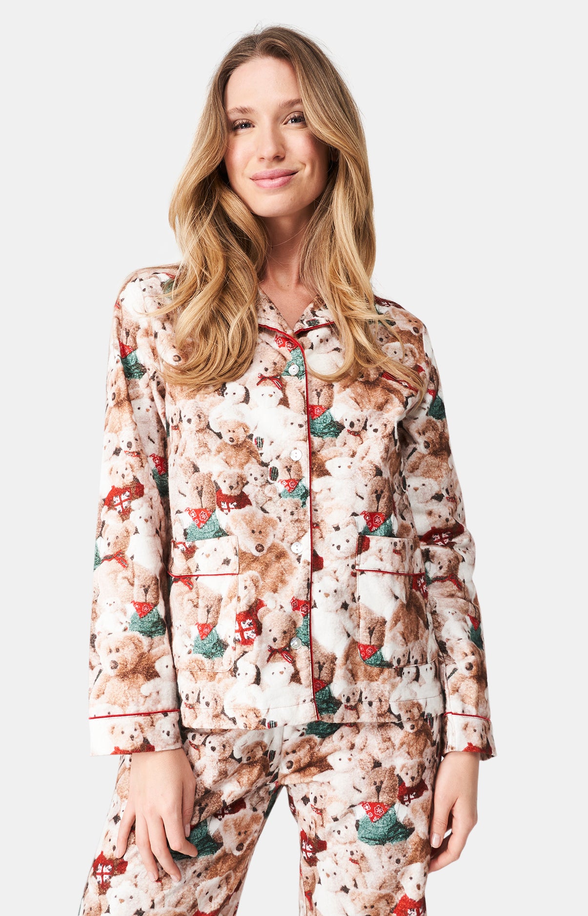 Pyjama long boutonné Femme Teddy Beige et Marron 7