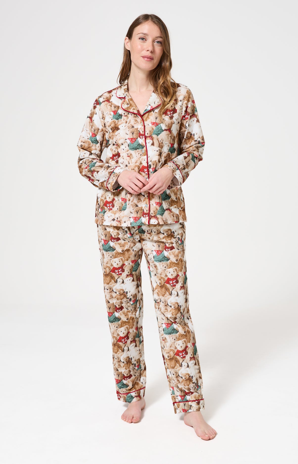 Pyjama long boutonné Femme Teddy Beige et Marron 1