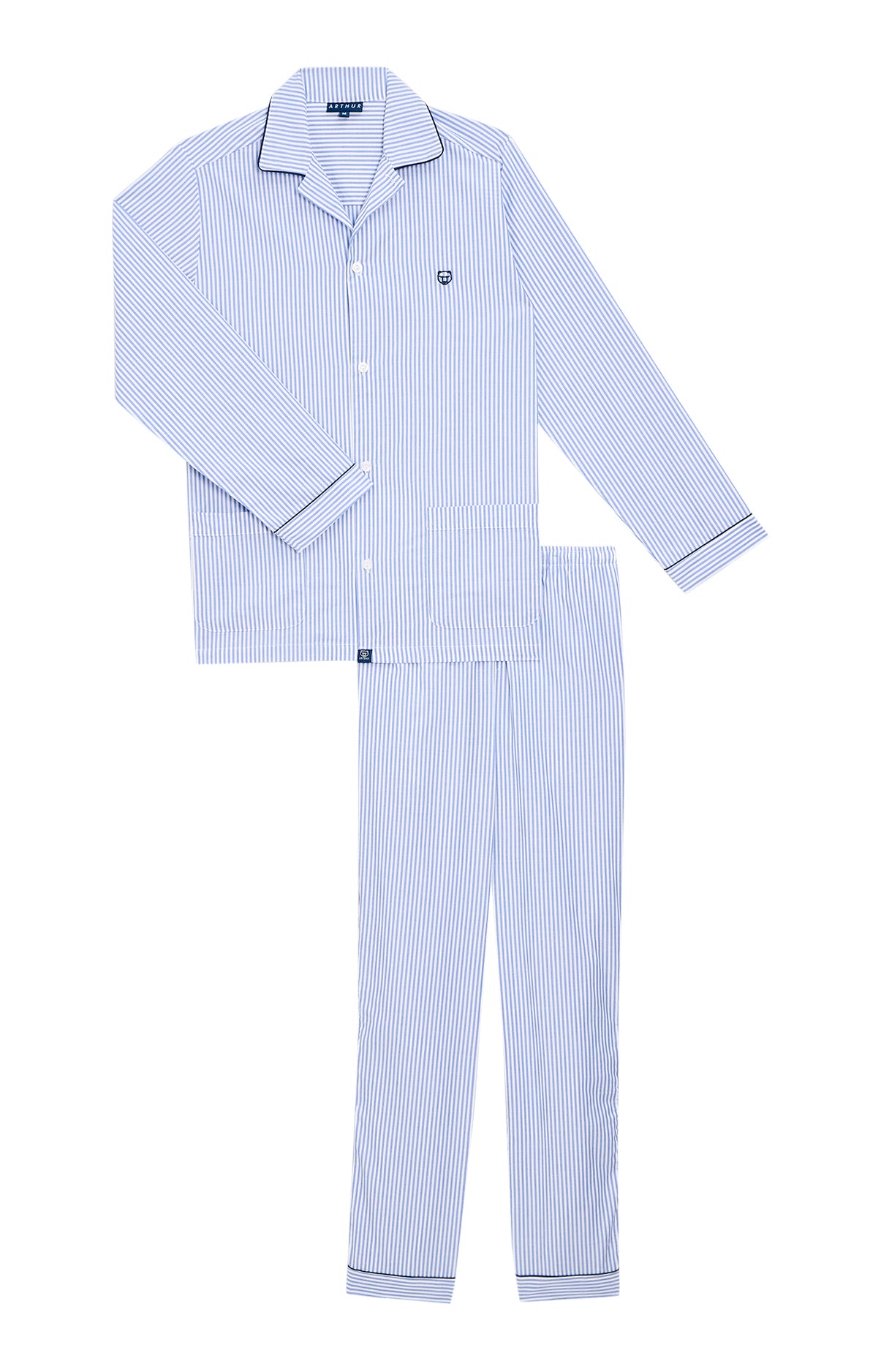 Pyjama long boutonné Homme Rayure Marine et Bleu 3