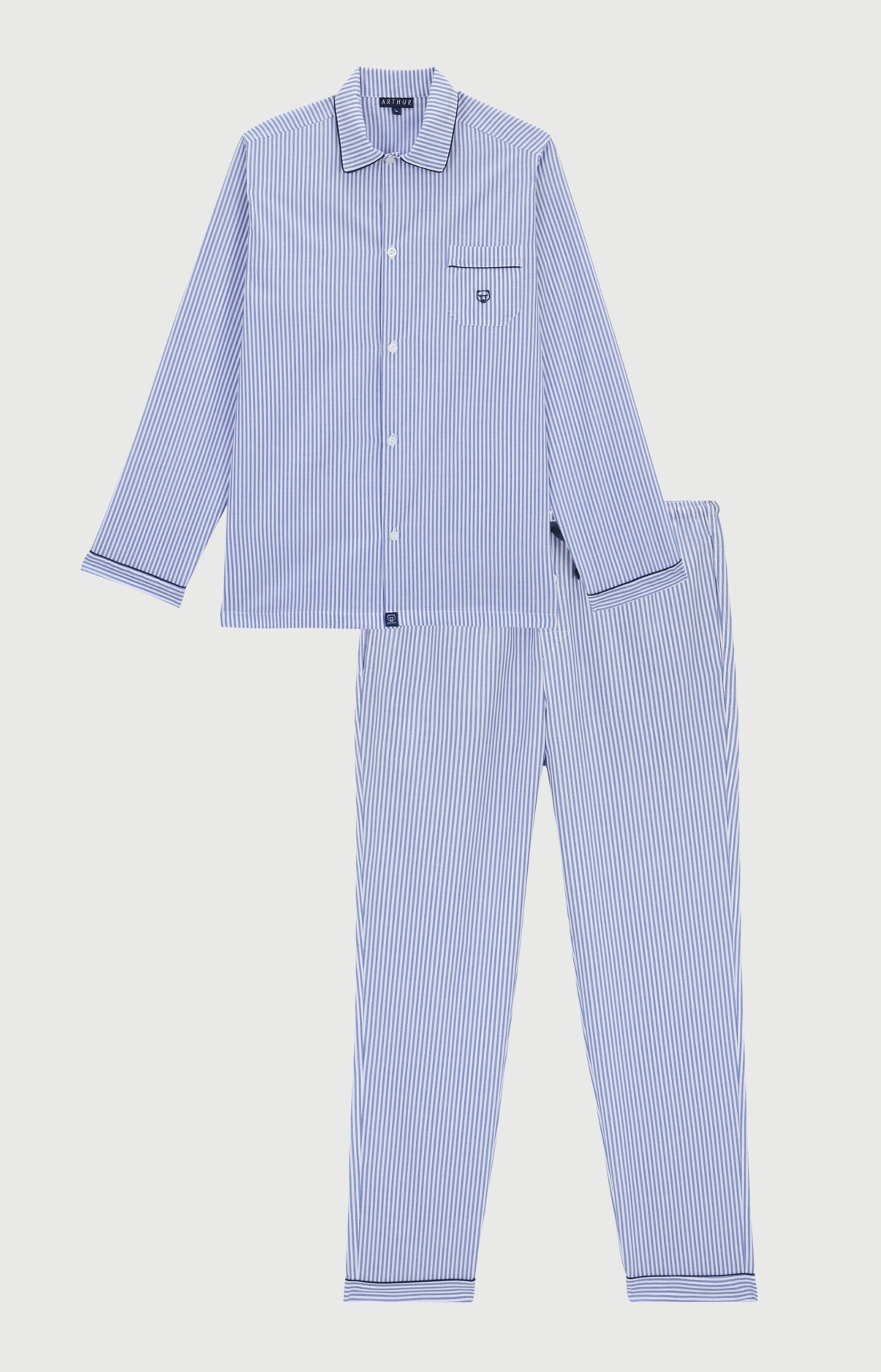 Pyjama boutonné en popeline de coton - Rayure Bleue