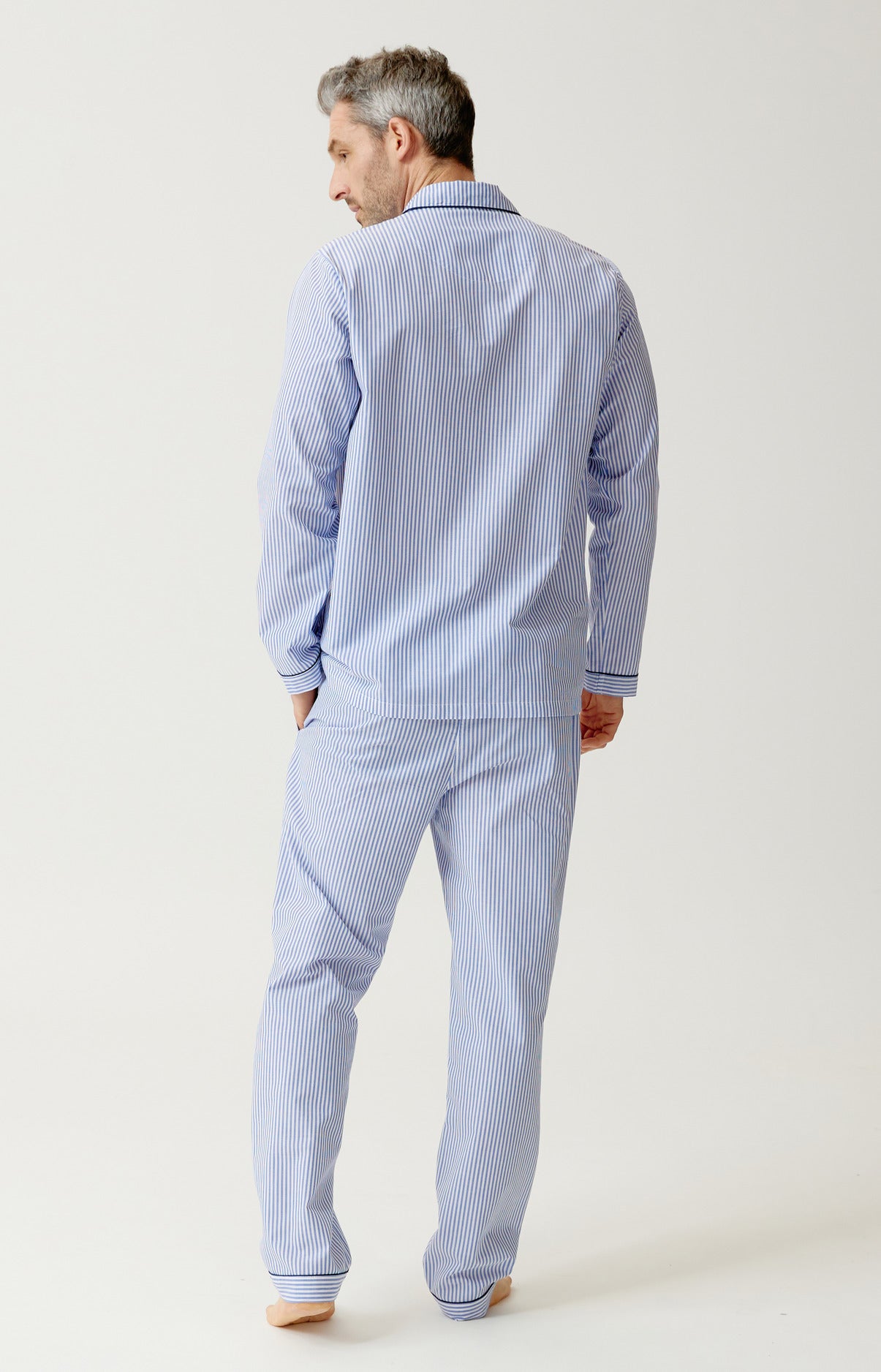 Pyjama boutonné en popeline de coton - Rayure Bleue
