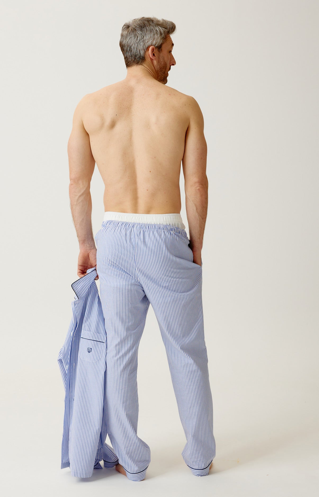 Pyjama boutonné en popeline de coton - Rayure Bleue