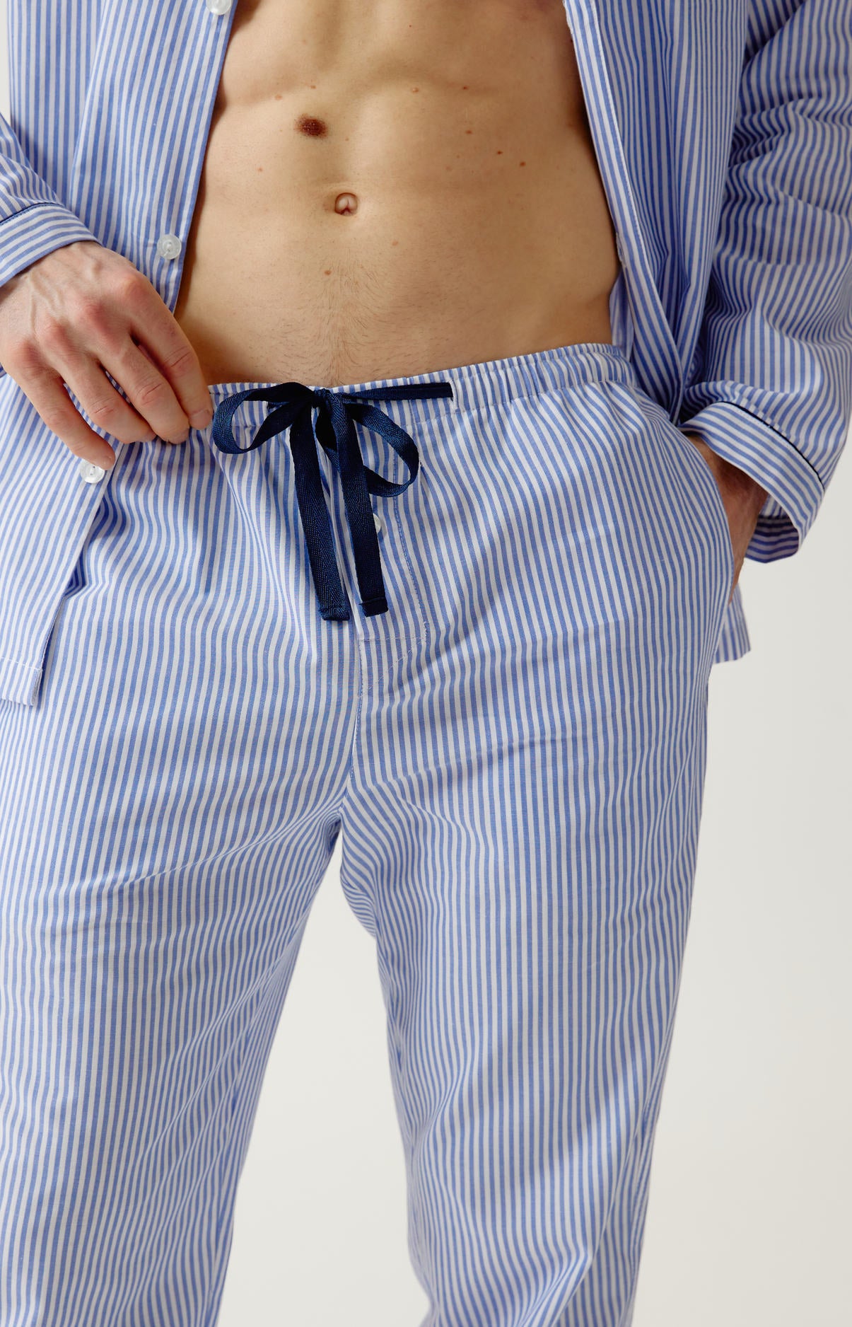 Pyjama boutonné en popeline de coton - Rayure Bleue
