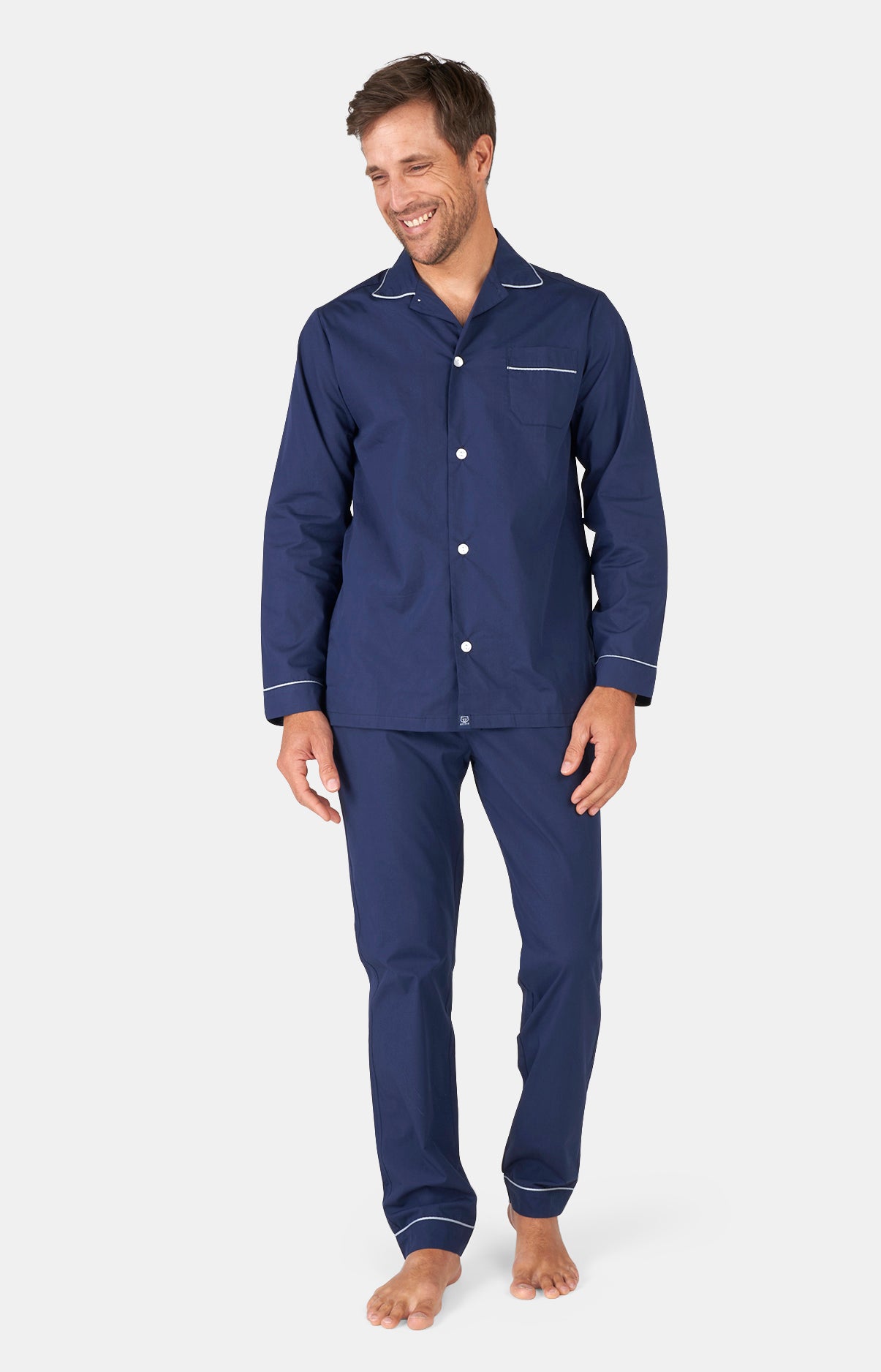 Navy Buttoned Pajamas - Traditional