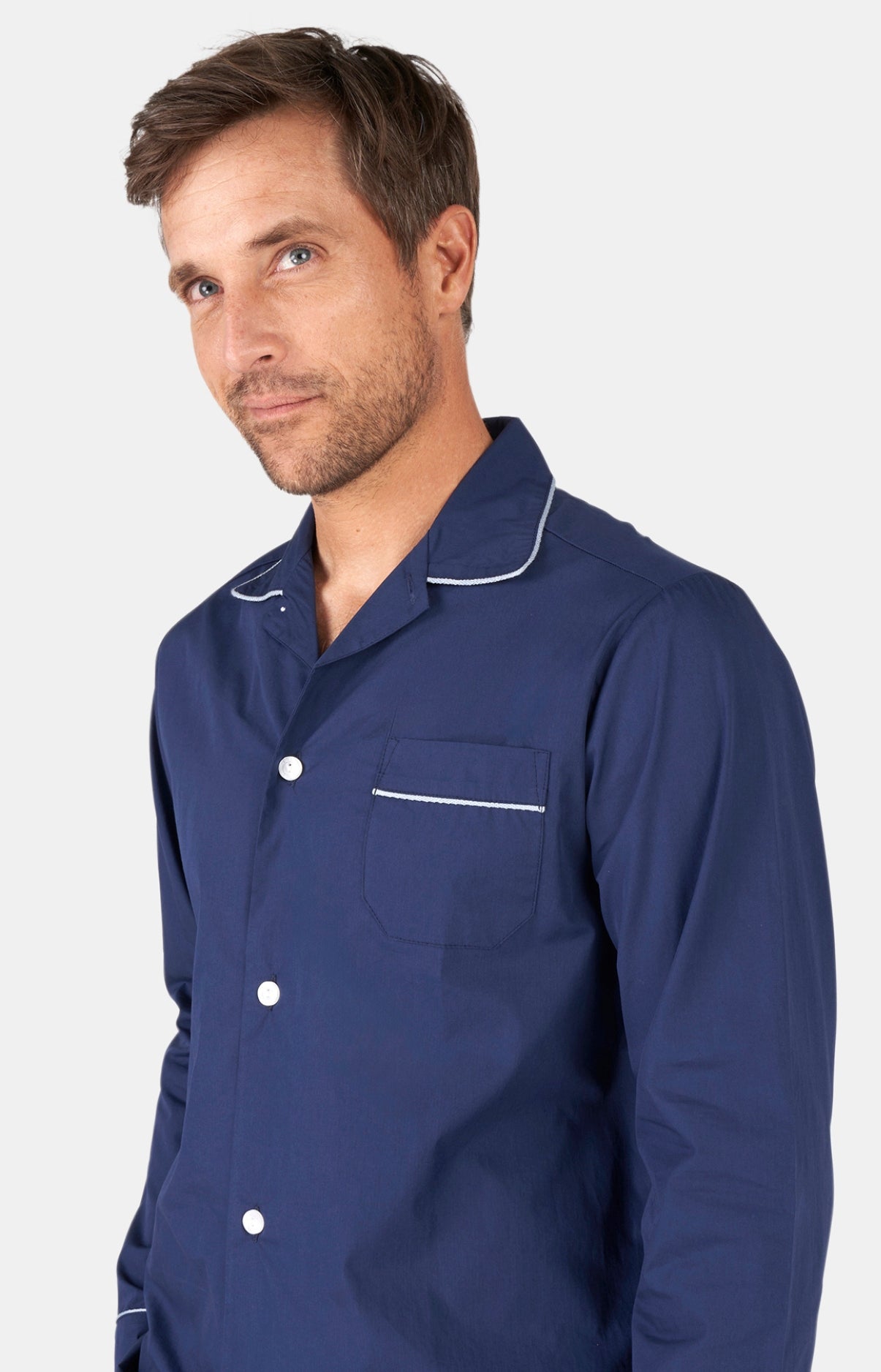 Navy Buttoned Pajamas - Traditional