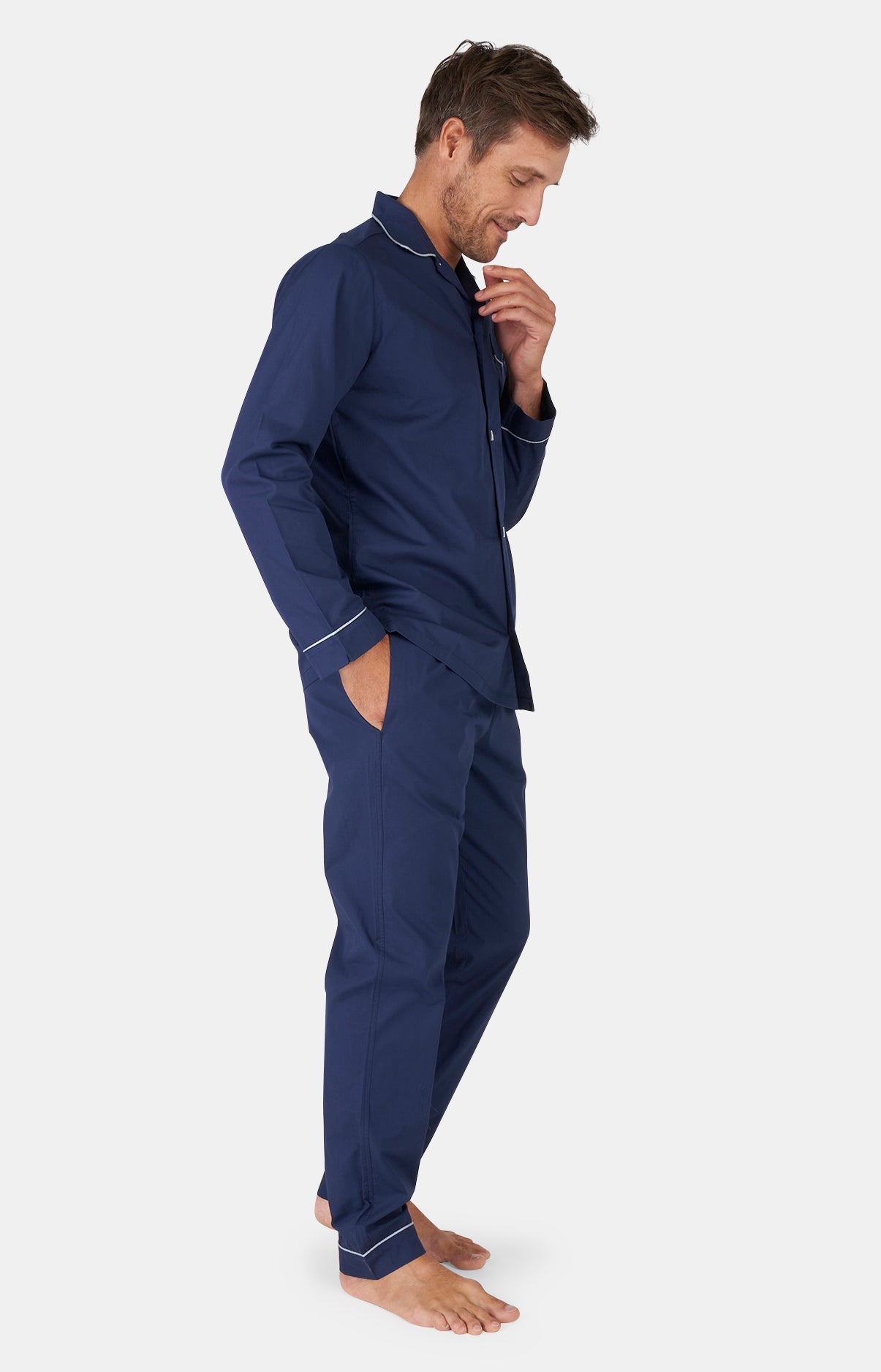 Navy Buttoned Pajamas - Traditional