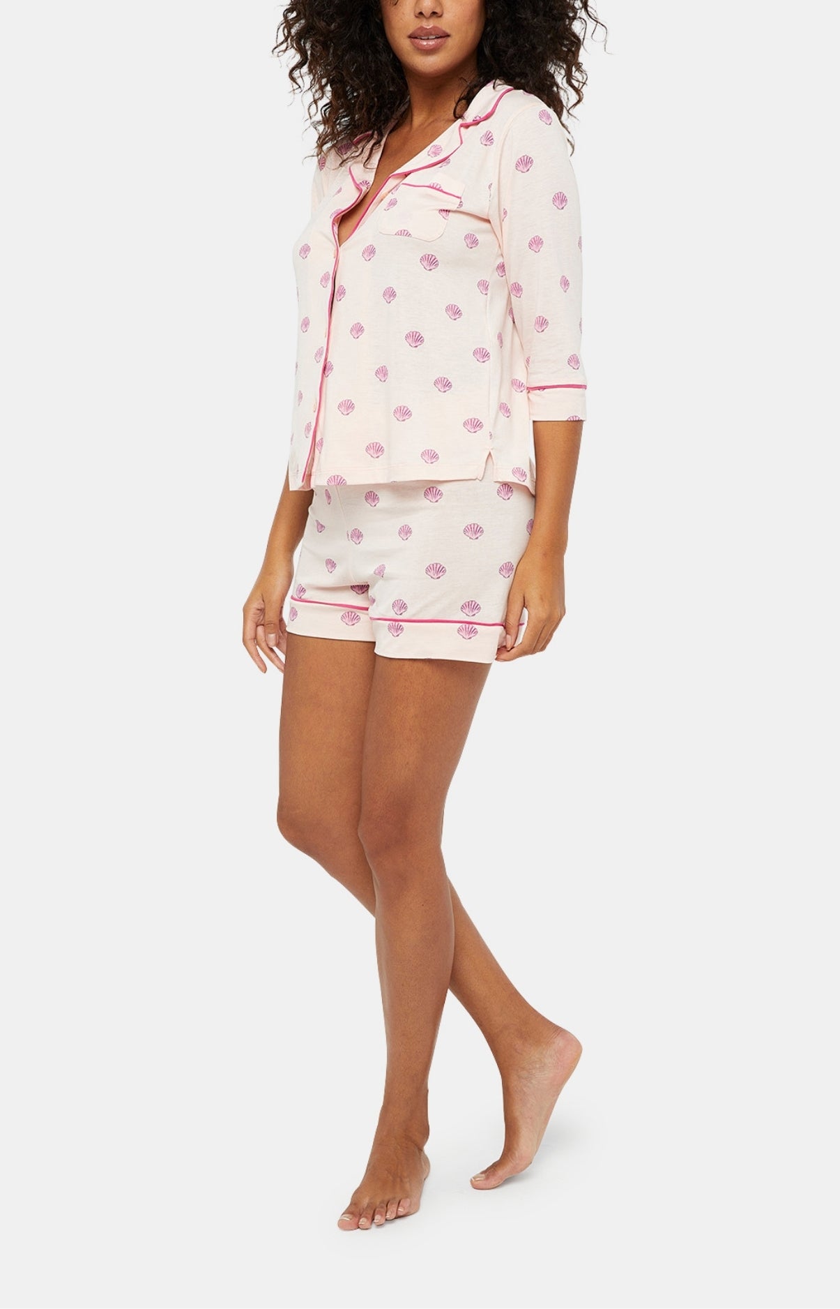Pyjama court boutonné Femme Coquillage Rose 4