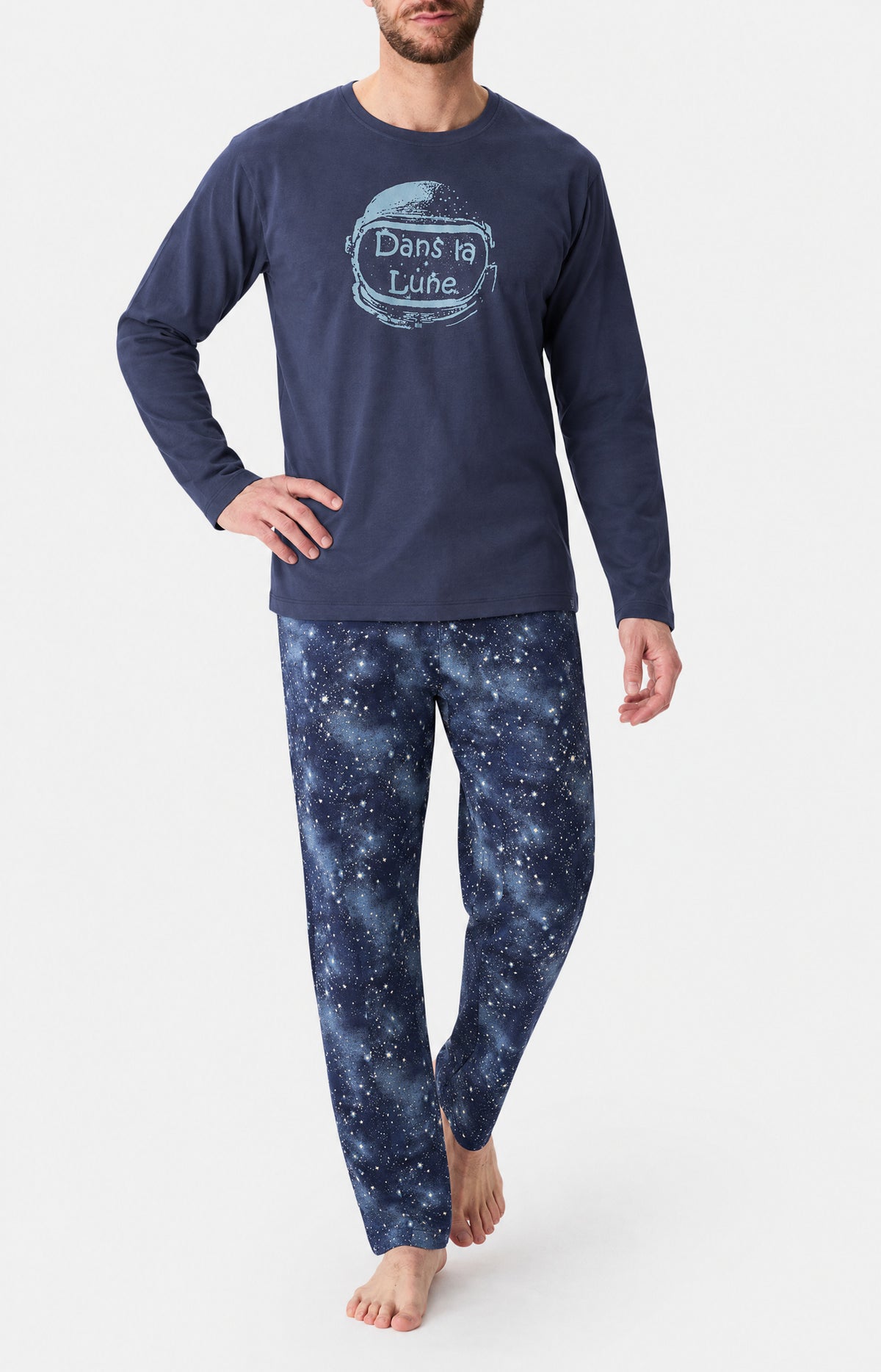 Pyjama en jersey de coton épais Homme Dans la lune nuit 1