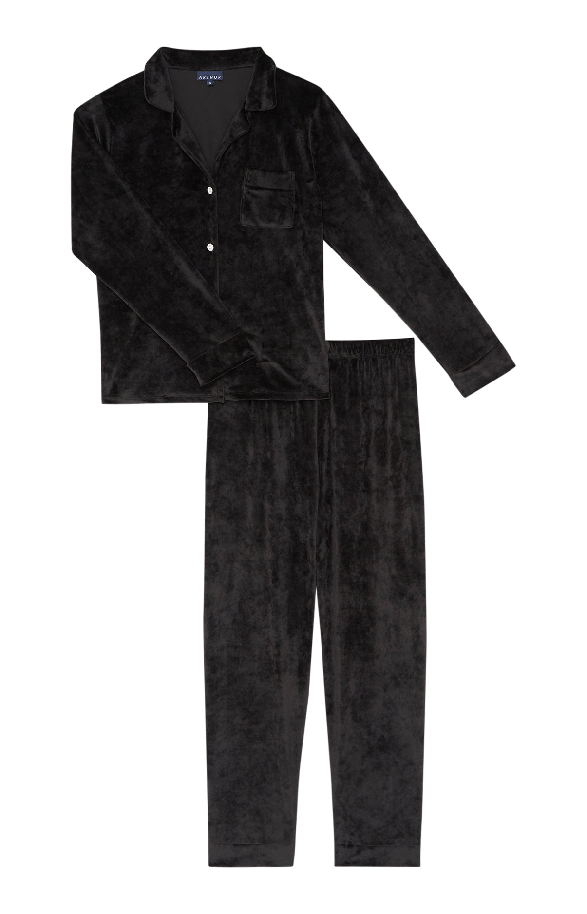 Pyjama long boutonné Femme Velvet chic Noir 3