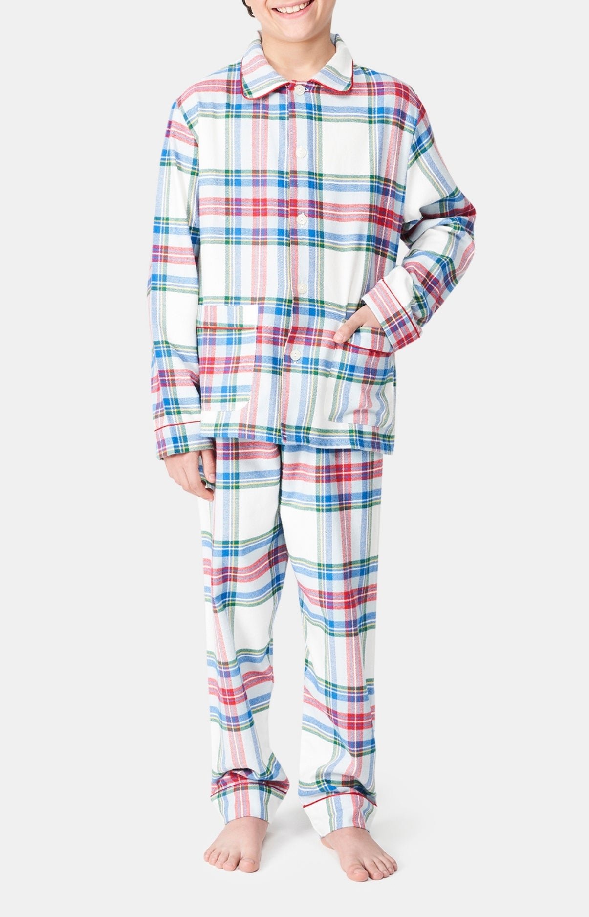 Pyjama long boutonné Enfant Logan Blanc et Ivoire 2