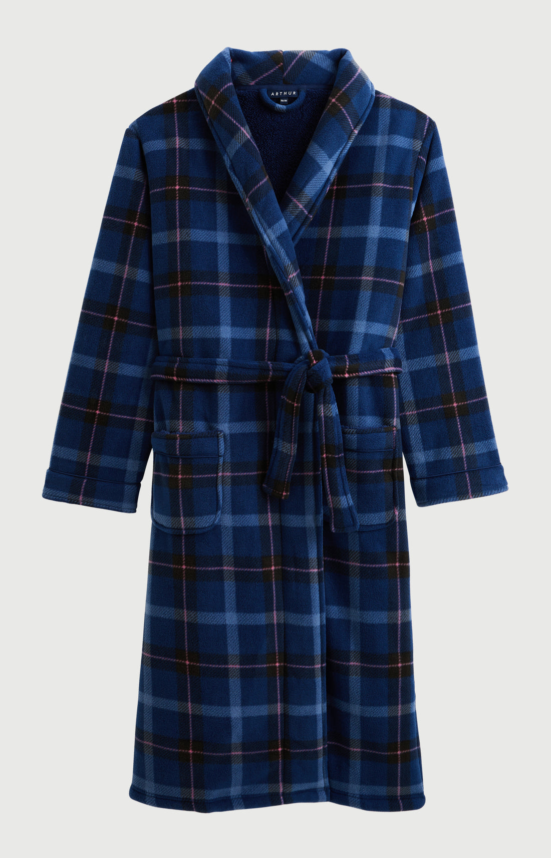 Robe de chambre polaire femme tartan marine et rose 3