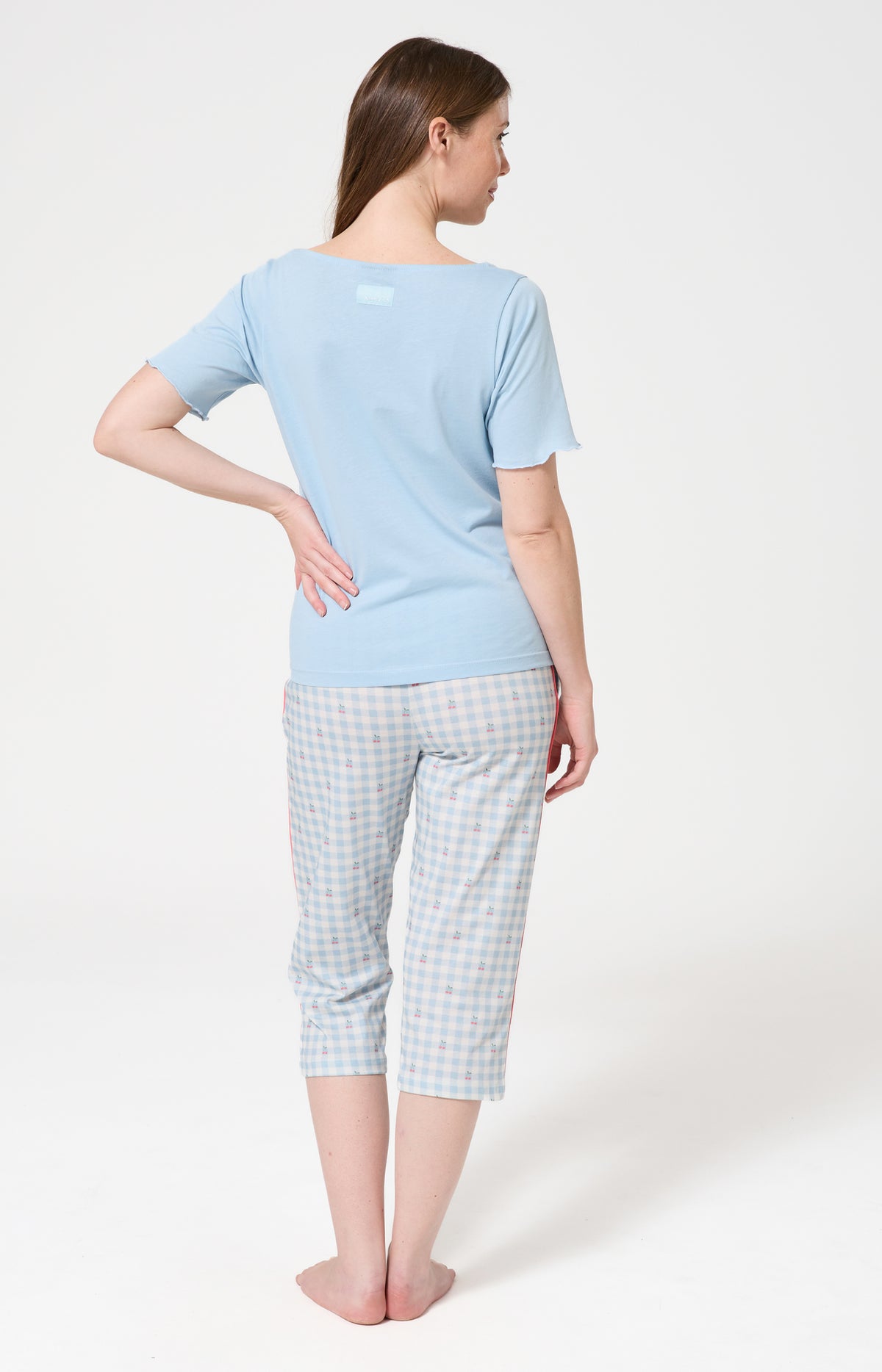 Pyjama Femme Cherry Manches courtes Imprimé cerises roses et vertes 4