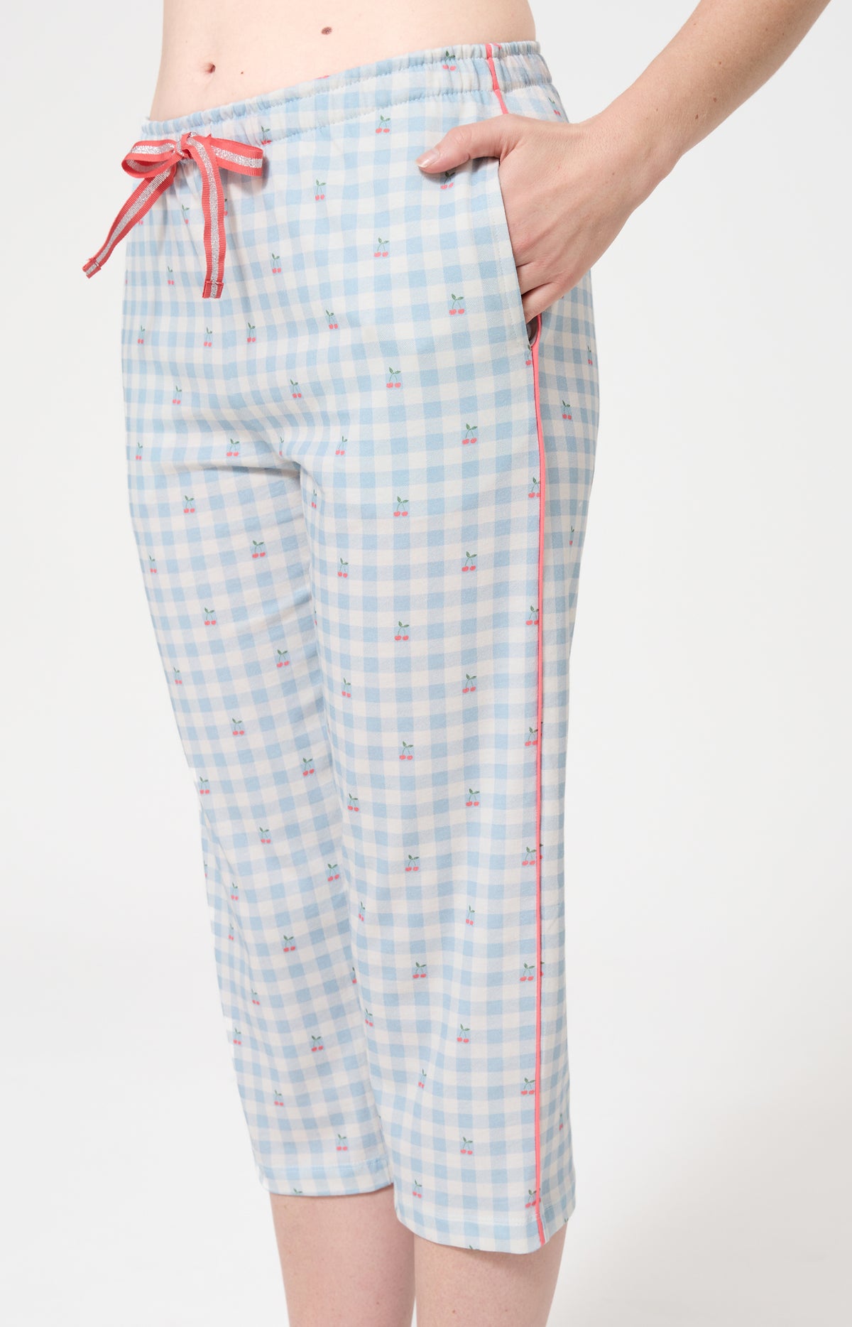 Pyjama Femme Cherry Manches courtes Imprimé cerises roses et vertes 6
