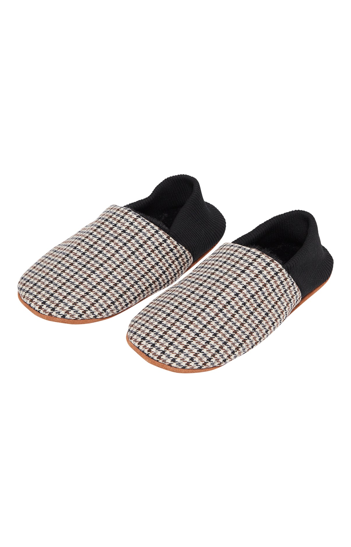Chaussons Homme cuir et laine Carreaux Gris 1