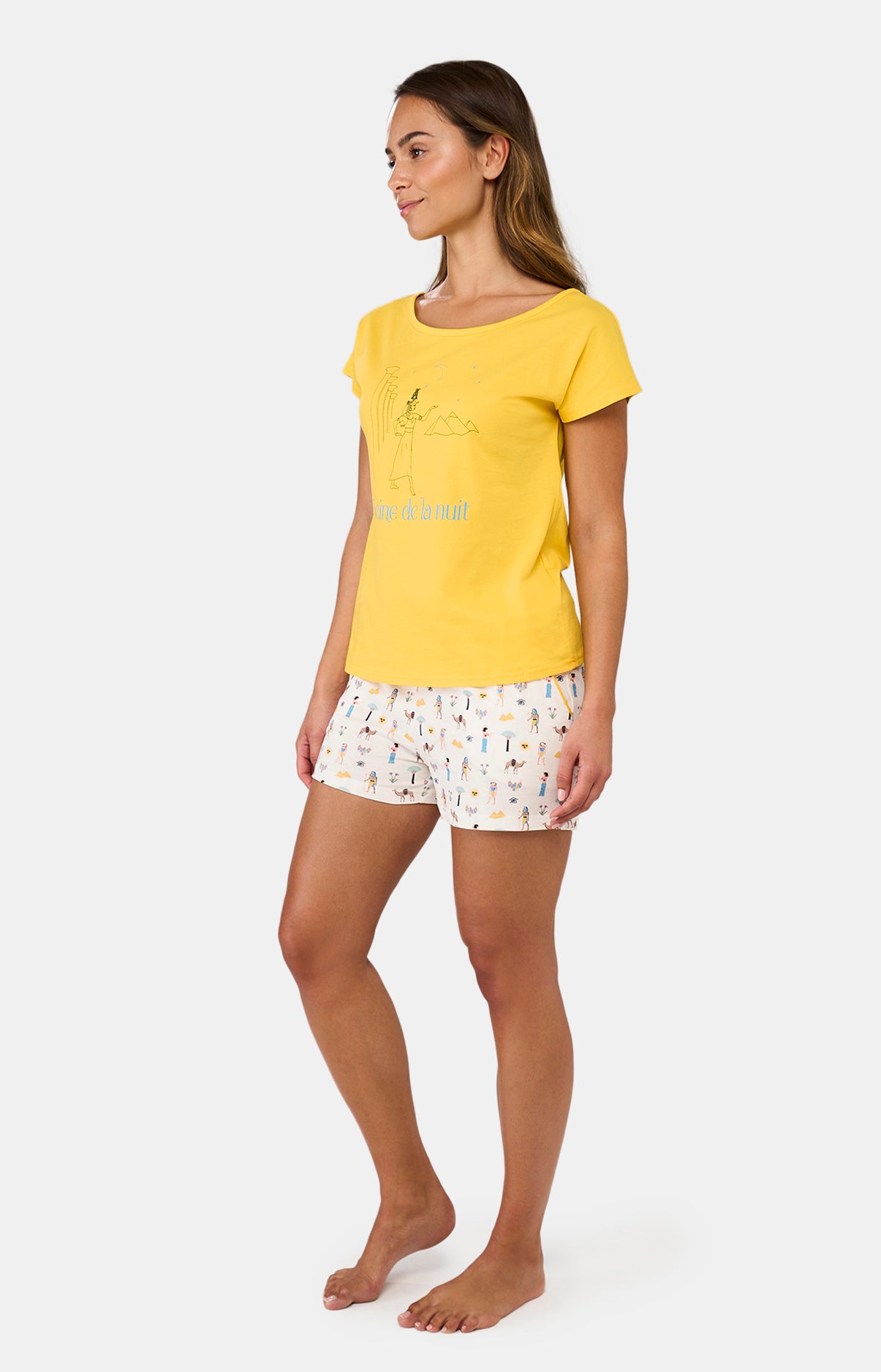 Pyjashort Femme Cléopâtre Jaune et Blanc et Ivoire 6