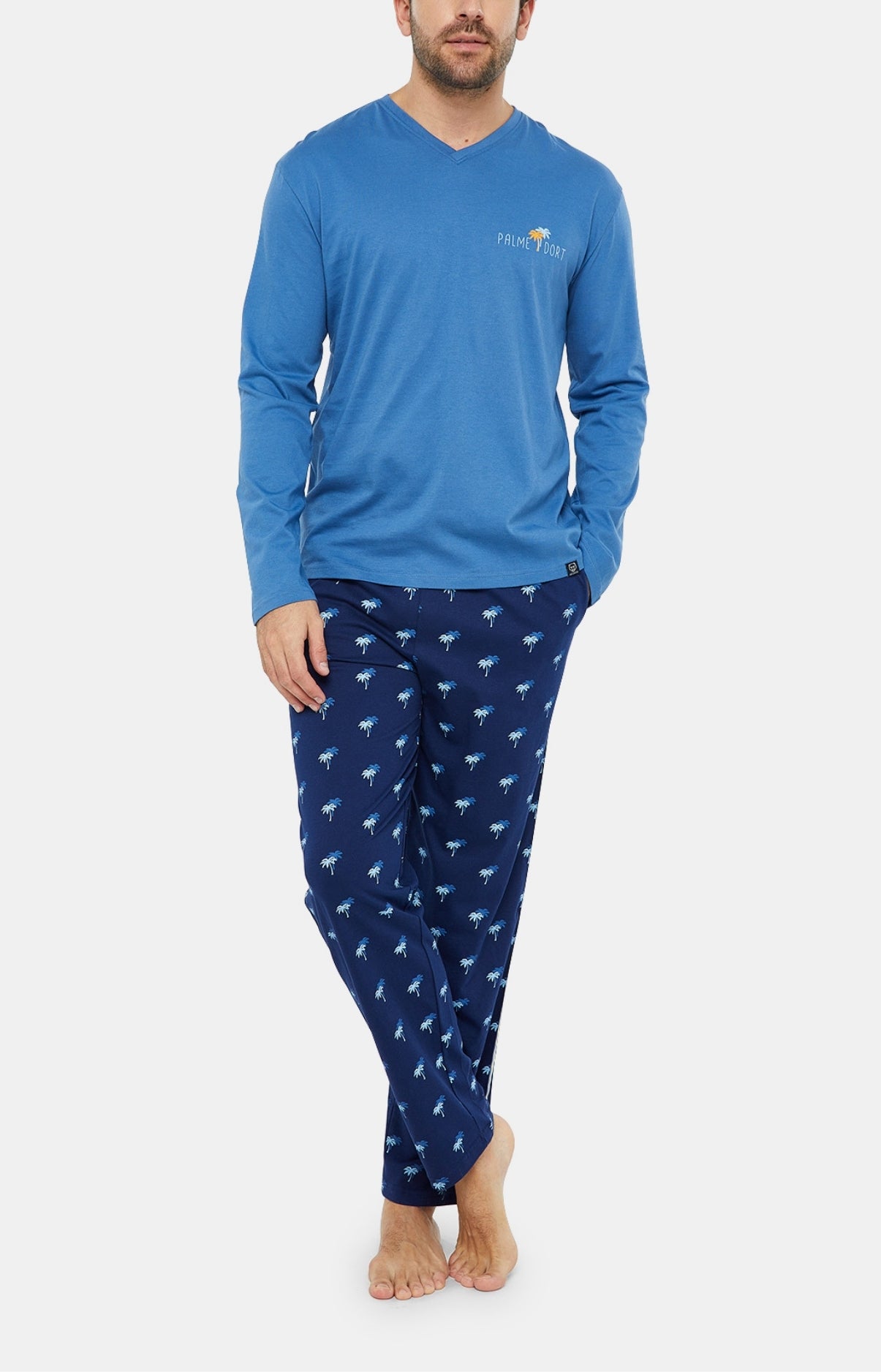 Pyjama long Homme Palmier Bleu 1