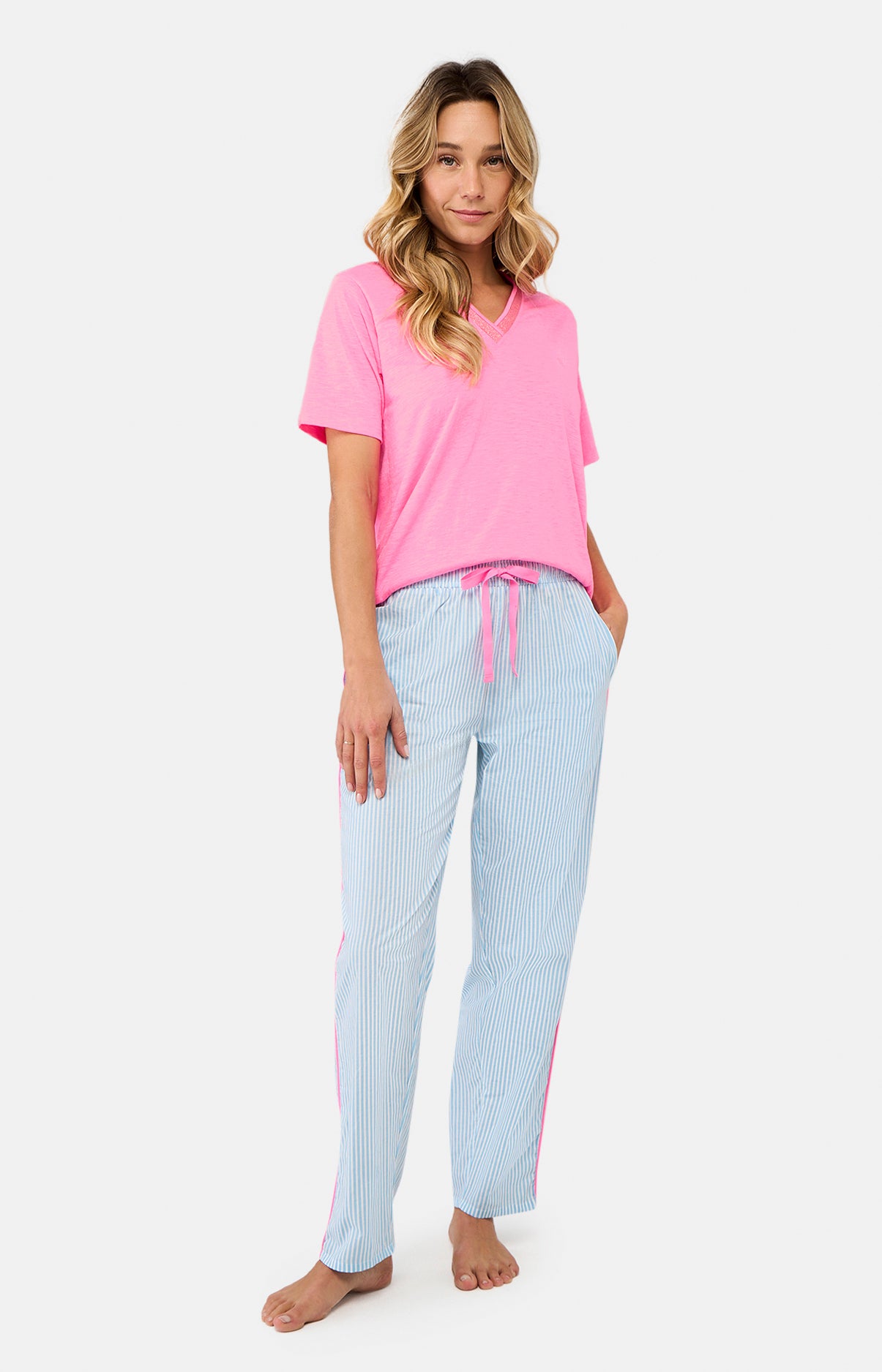 Pantalon Femme Rayure Bleu 4