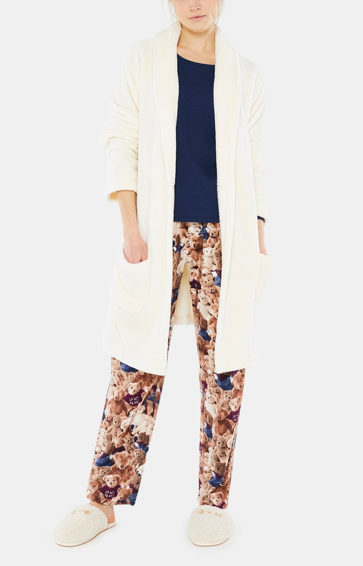 Robe de Chambre Femme Polaire Blanc et Ivoire 4