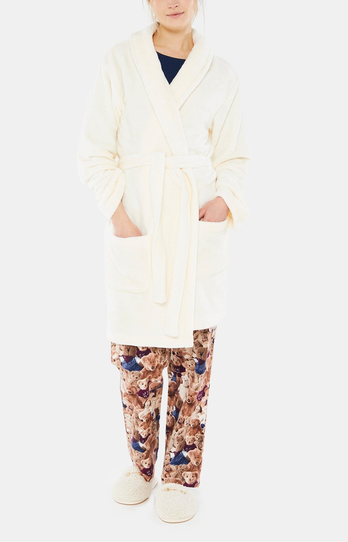 Robe de Chambre Femme Polaire Blanc et Ivoire 1