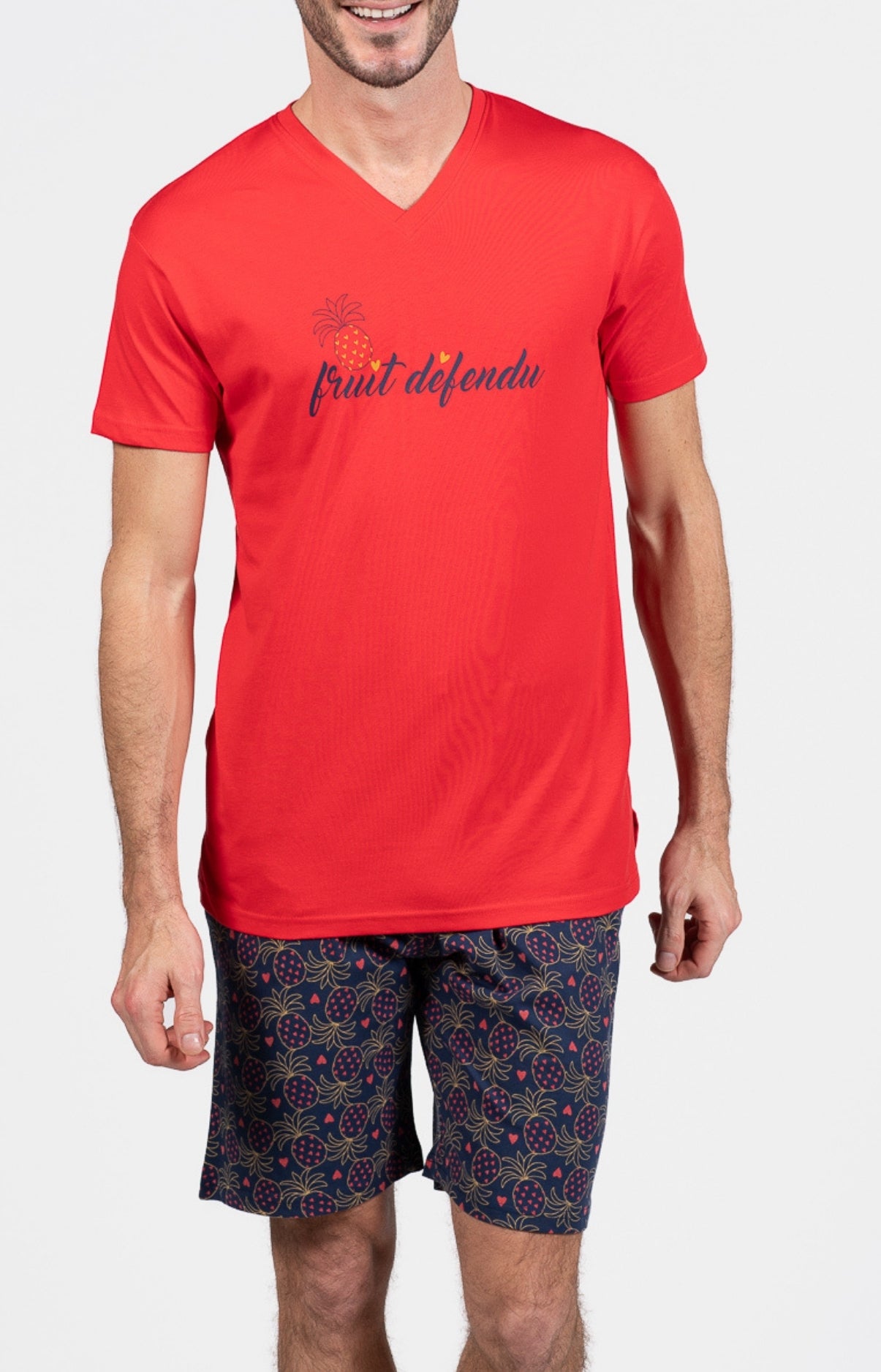 Pyjashort Homme Fruit défendu Marine et Rouge 1