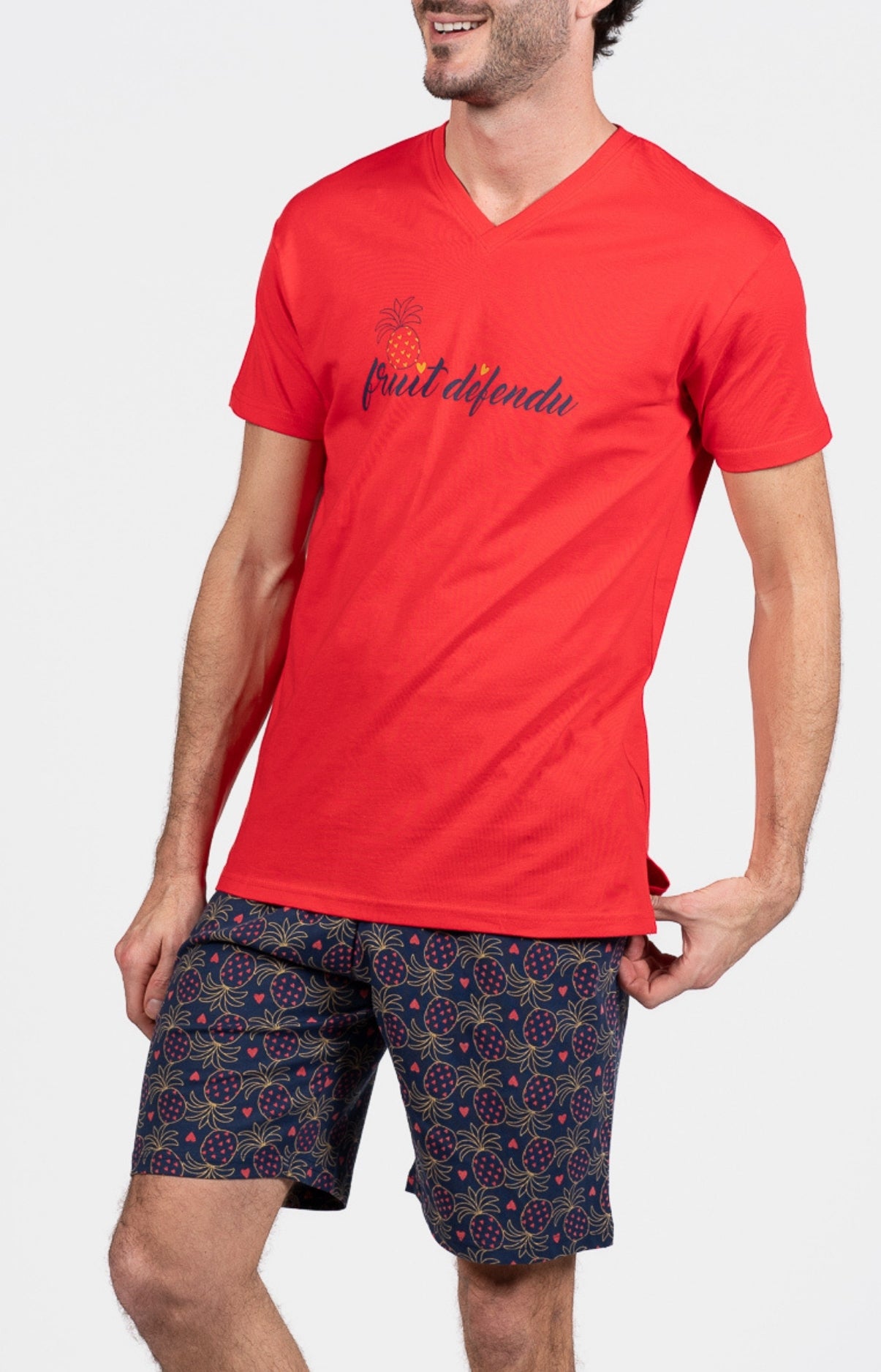Pyjashort Homme Fruit défendu Marine et Rouge 5