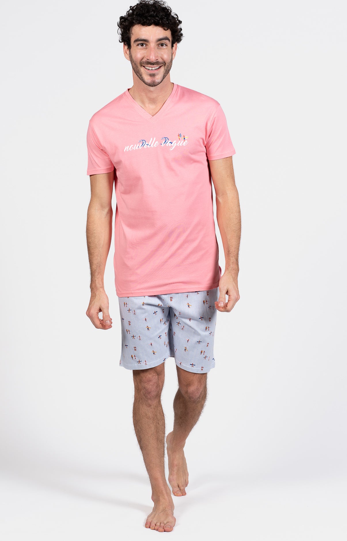 Pyjashort Homme Surf Bleu et Rose 1