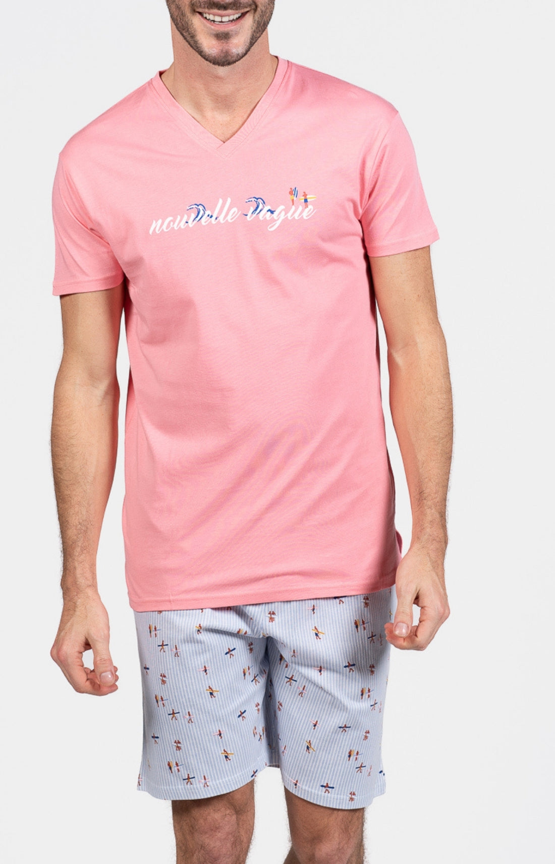 Pyjashort Homme Surf Bleu et Rose 1