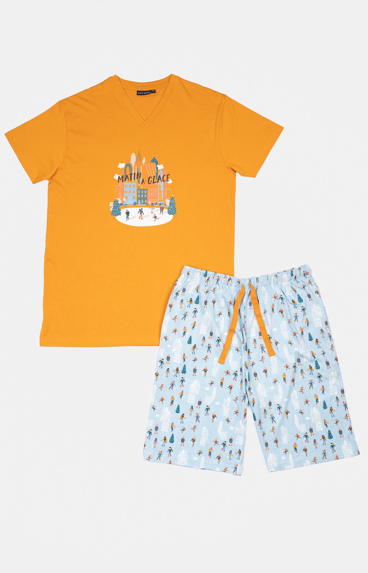 Pyjashort Homme Matin à glace Bleu et Jaune 3