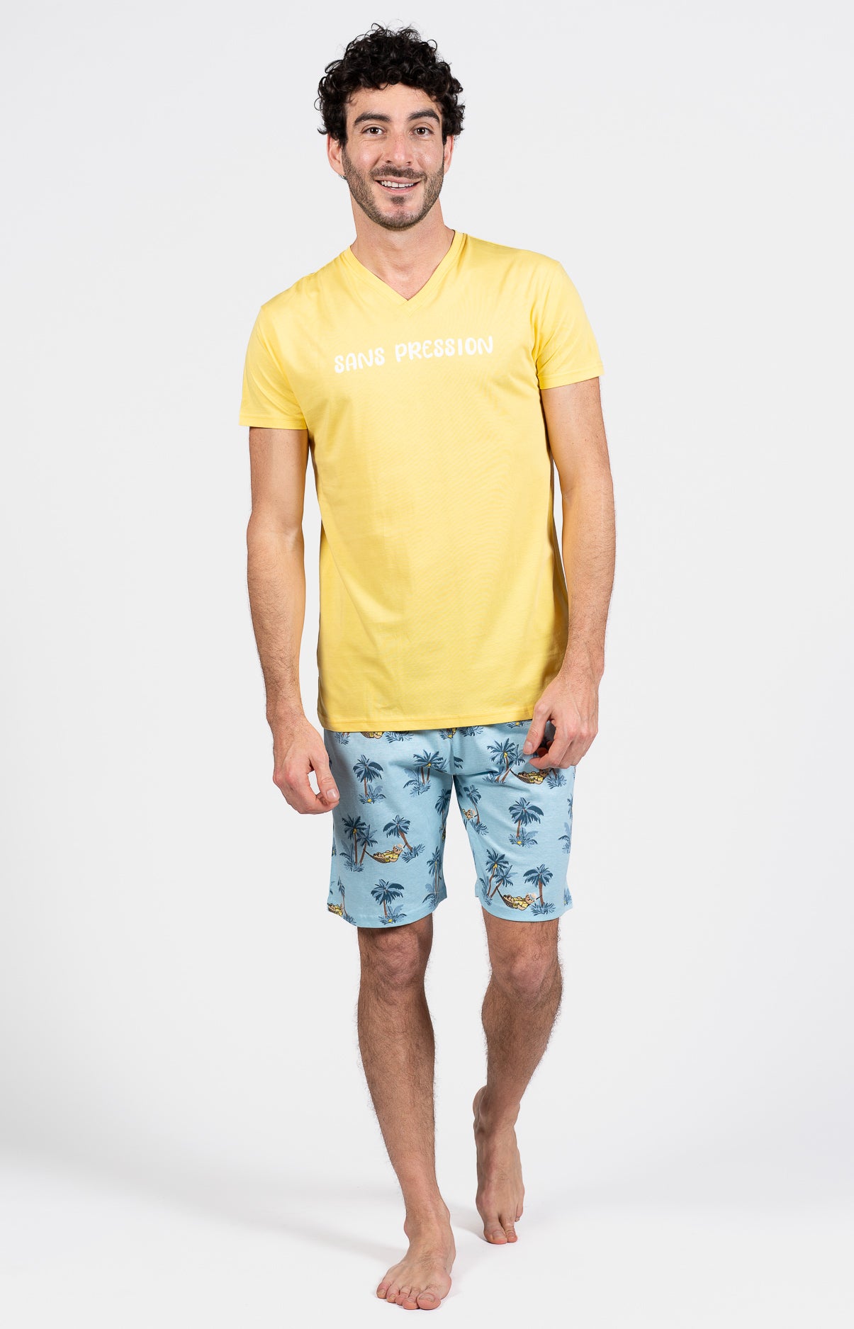 Pyjashort Homme Pas de pression Bleu et Jaune 1