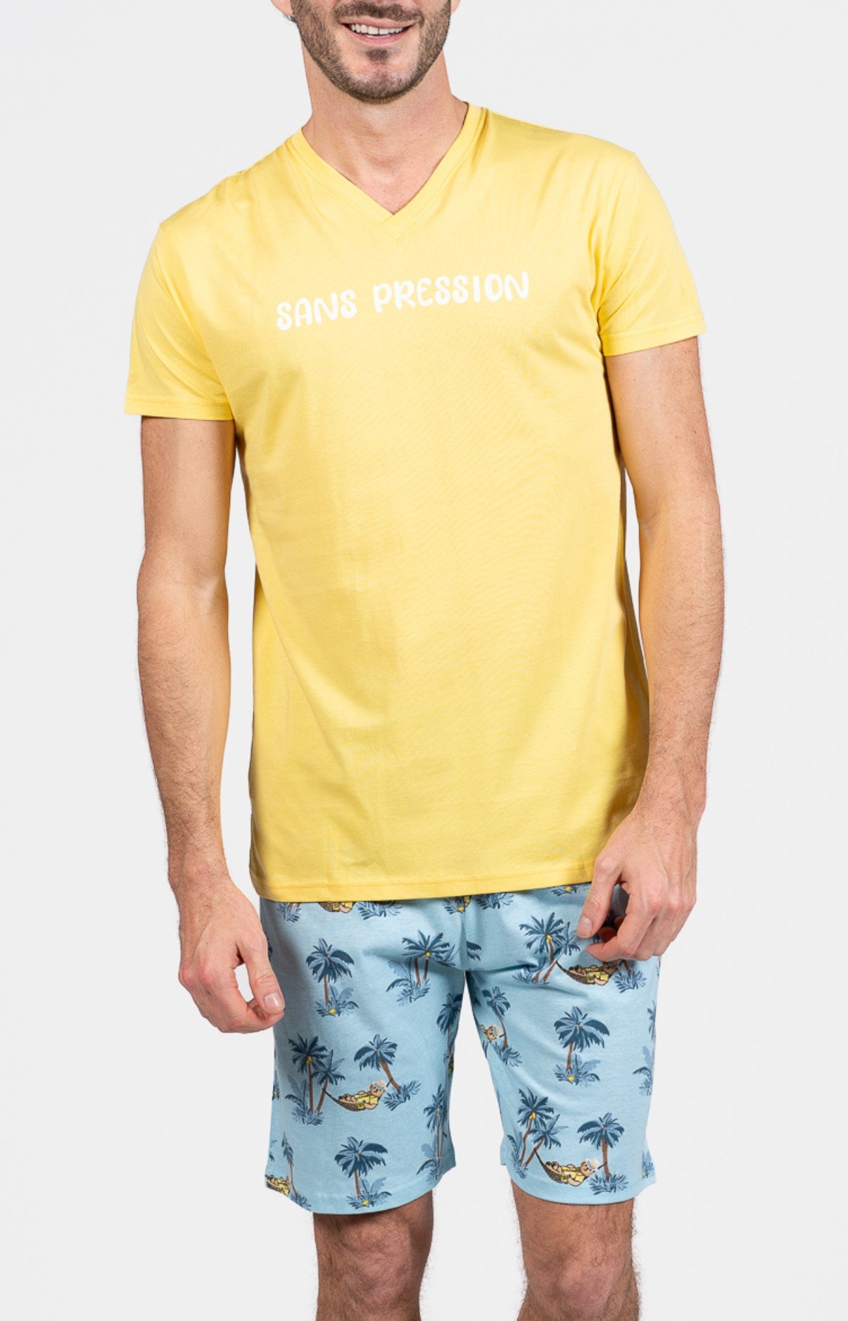 Pyjashort Homme Pas de pression Bleu et Jaune 1