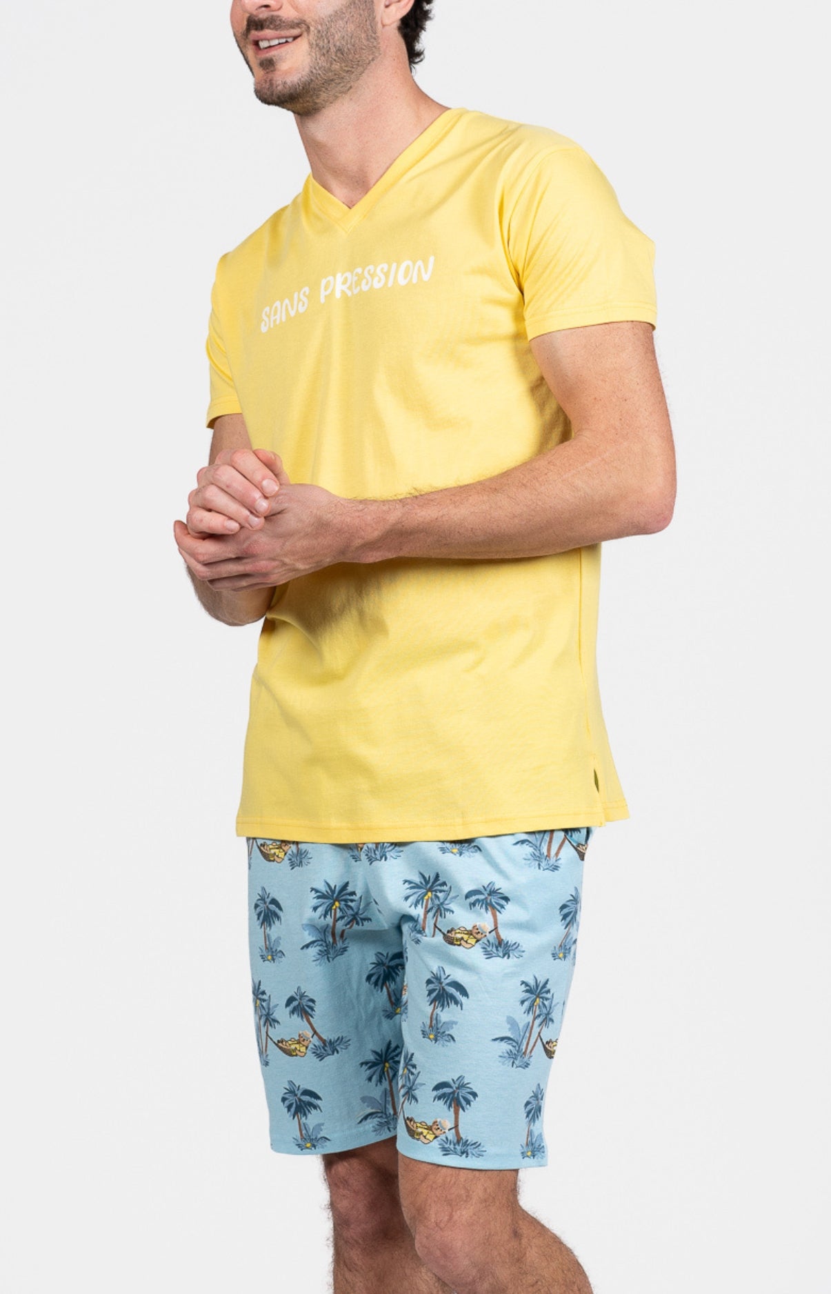 Pyjashort Homme Pas de pression Bleu et Jaune 5