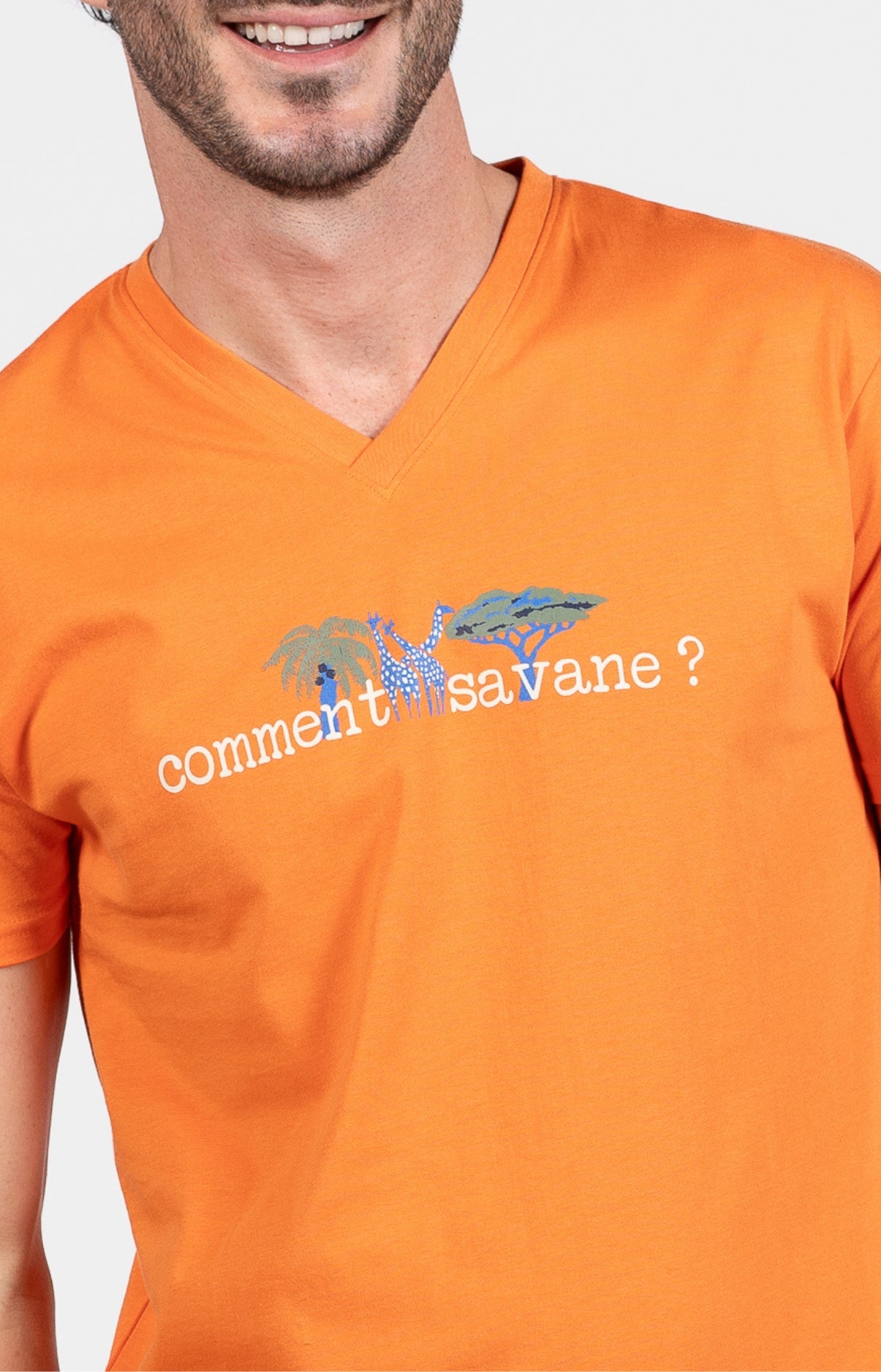 Pyjashort Homme Savane Blanc et Ivoire et Orange 2