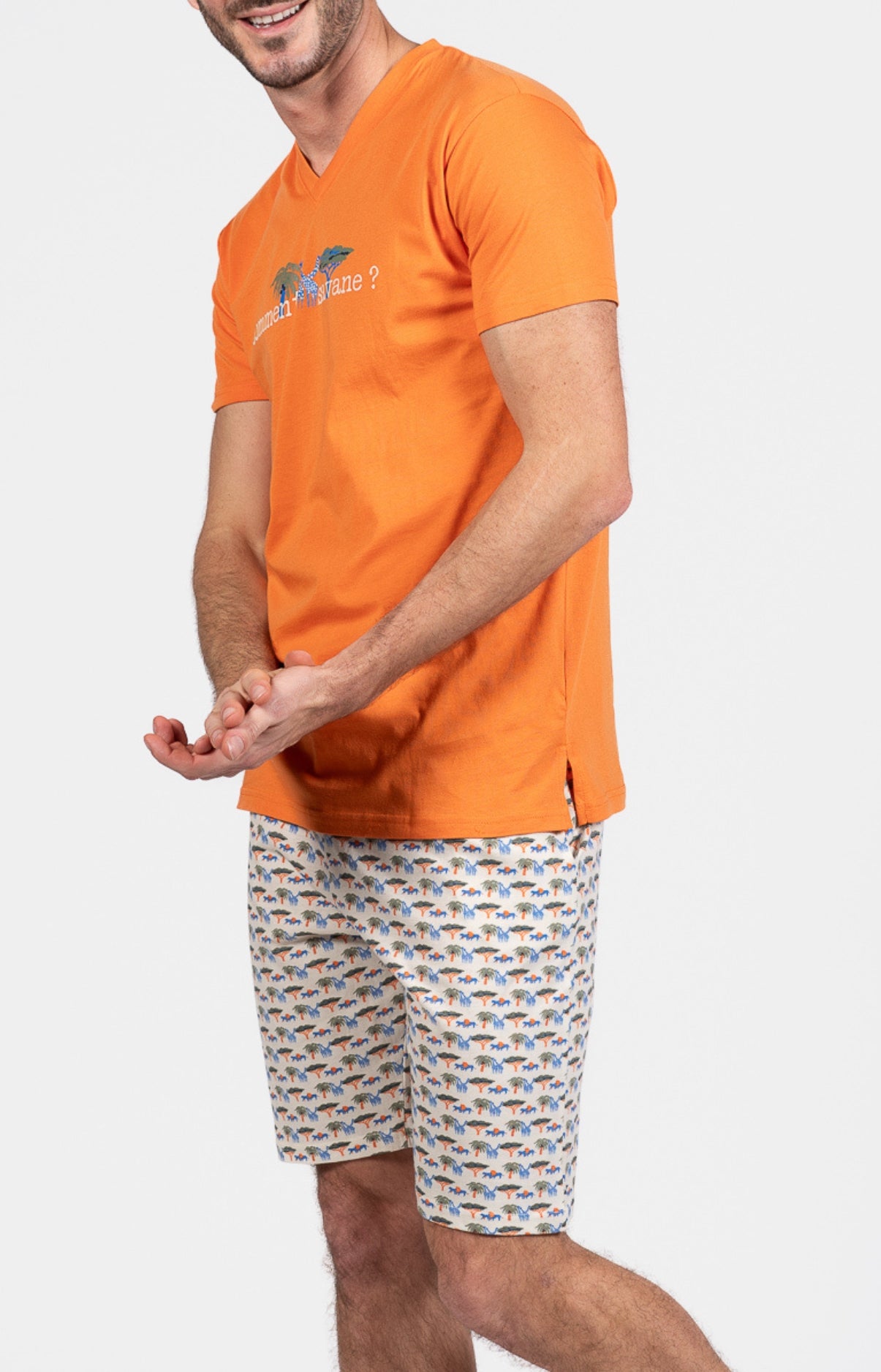 Pyjashort Homme Savane Blanc et Ivoire et Orange 5