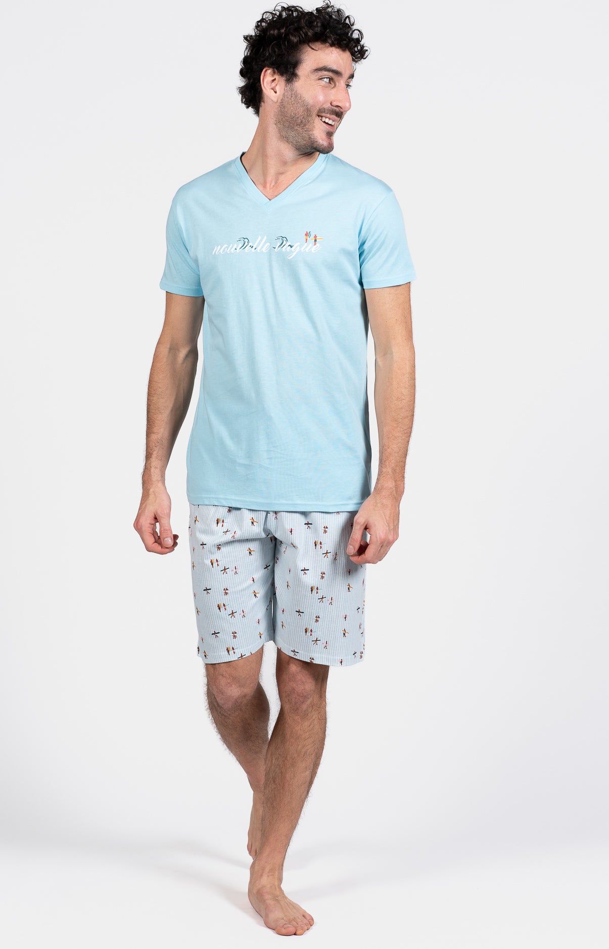 Pyjashort Homme Surf Bleu et Rose 7