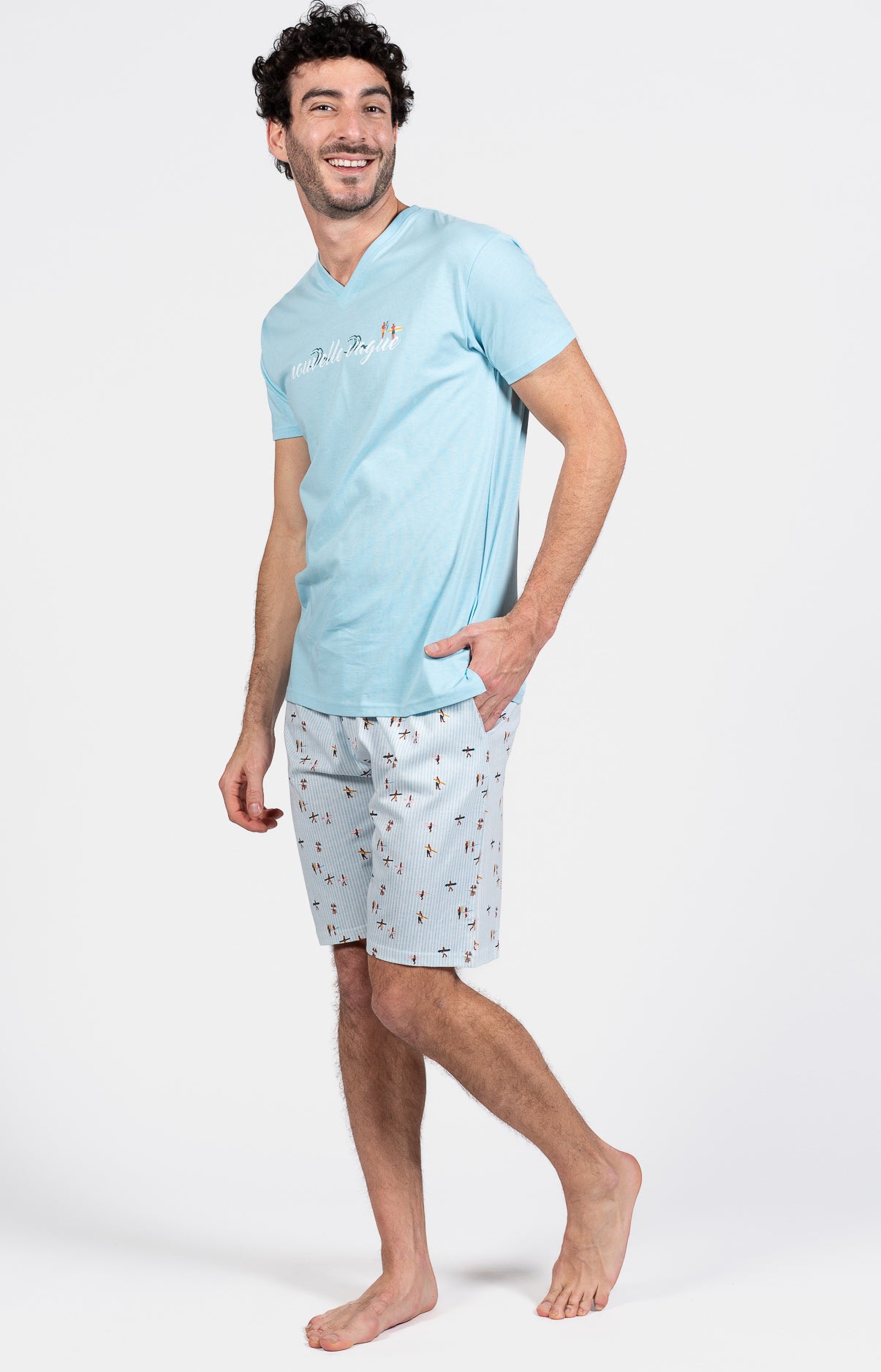 Pyjashort Homme Surf Bleu et Rose 11