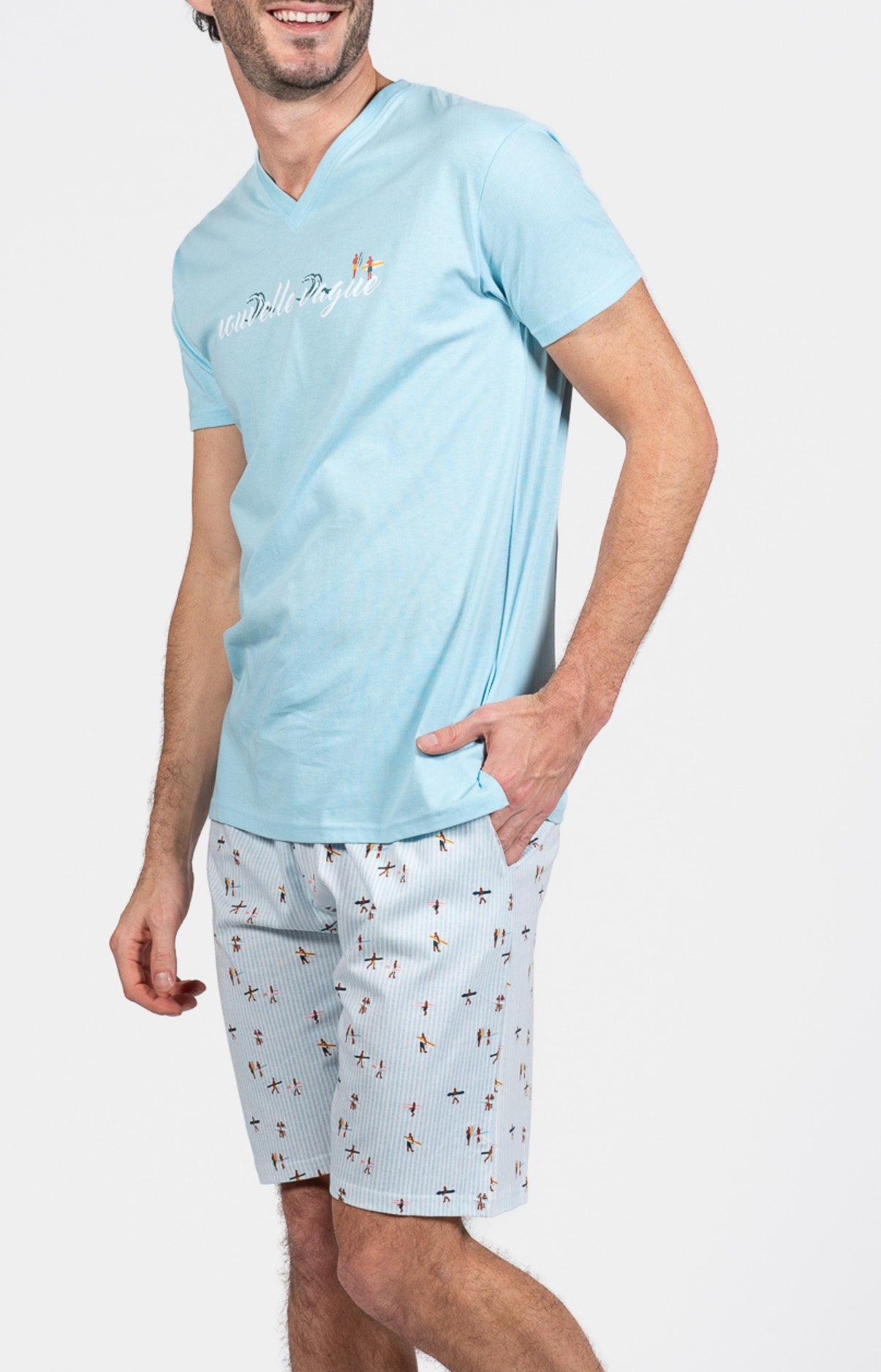Pyjashort Homme Surf Bleu et Rose 5