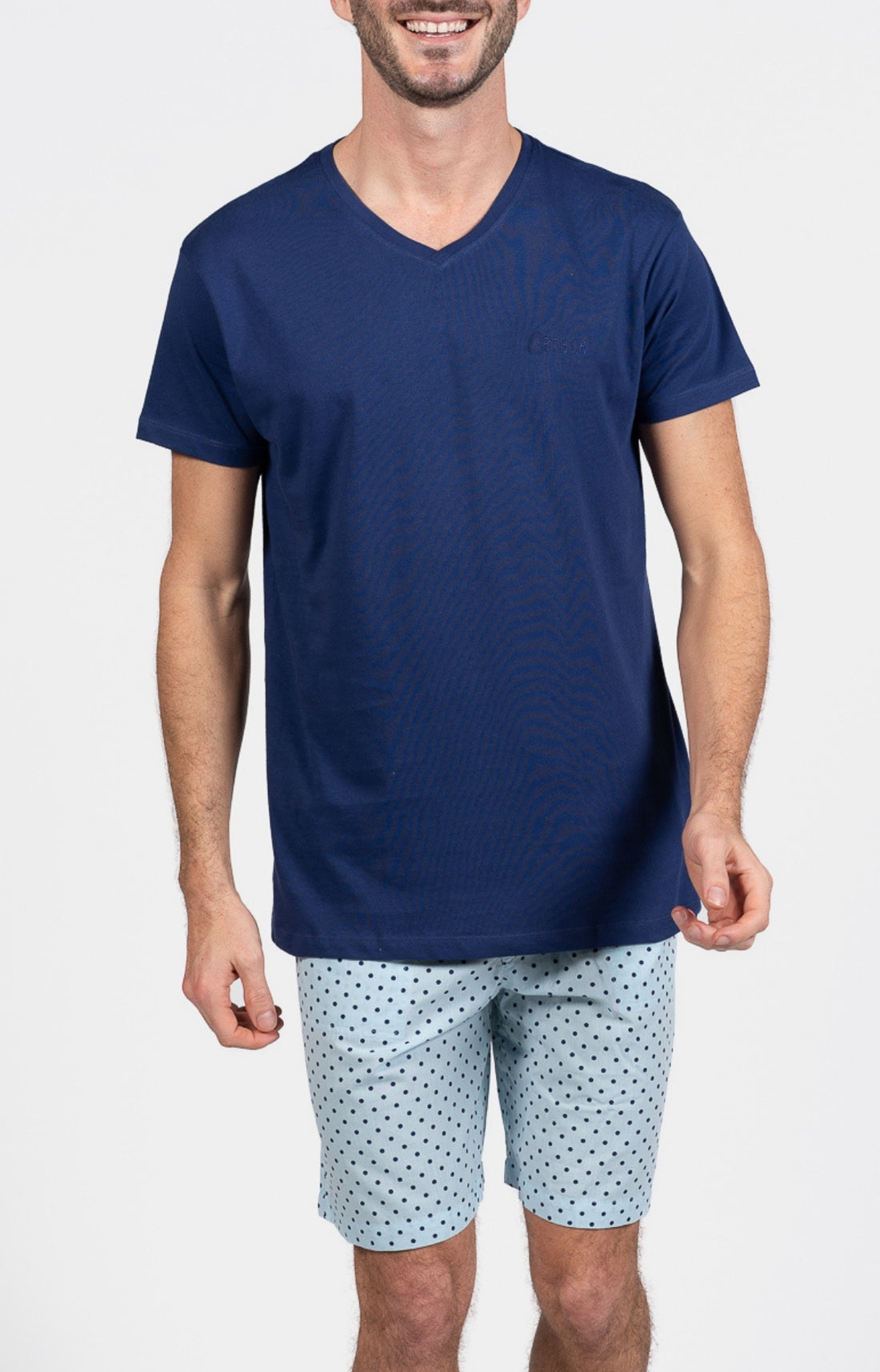 Pyjashort Homme Pois Marine et Bleu 1
