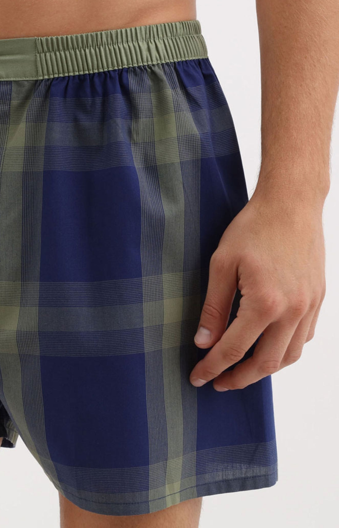 Caleçon homme à carreaux bleu marine et kaki 2