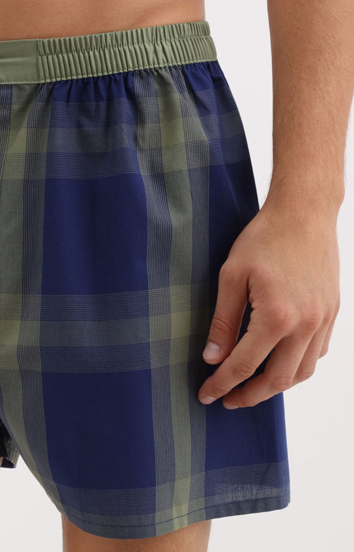 Caleçon homme à carreaux bleu marine et kaki 2
