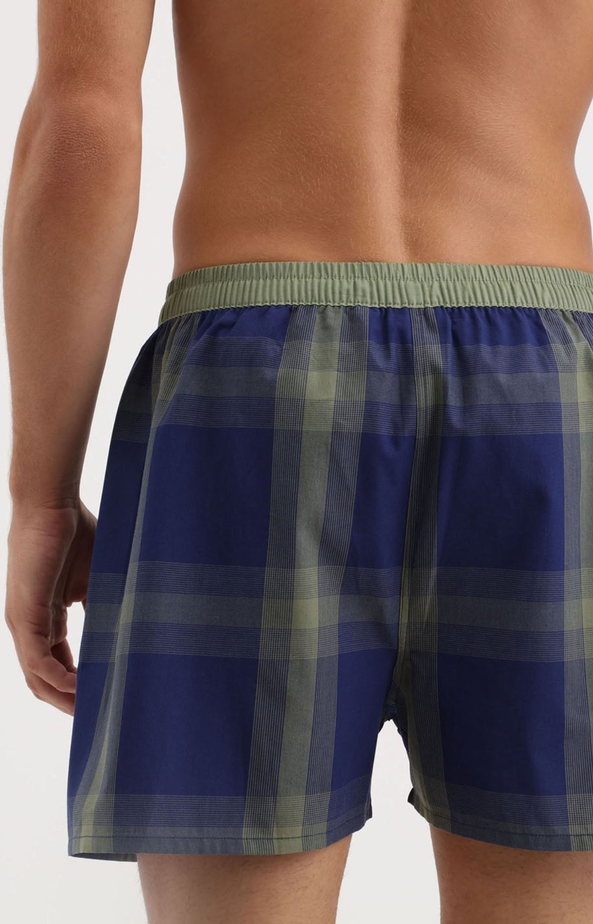 Caleçon homme à carreaux bleu marine et kaki 3
