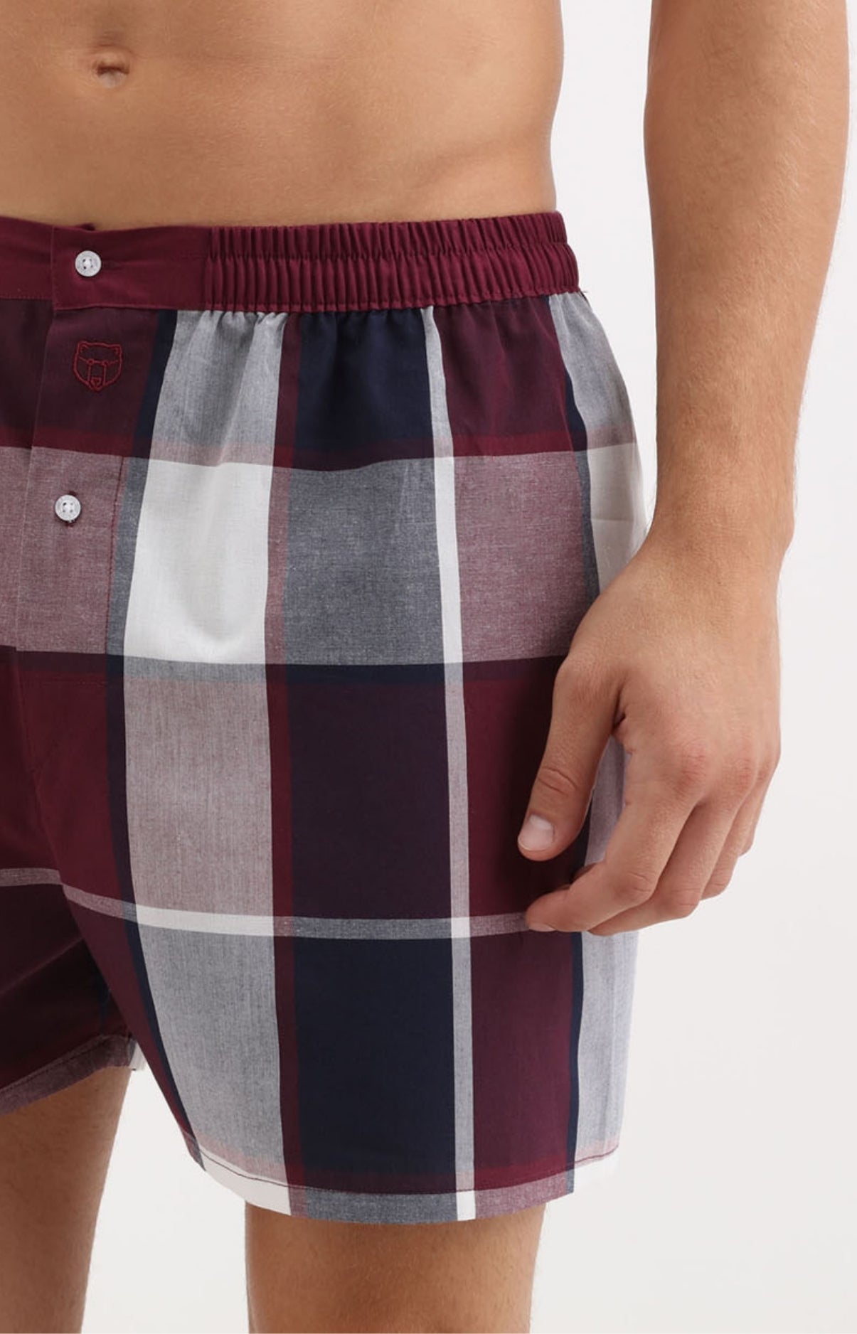 Caleçon homme à carreaux bordeaux et blanc 1