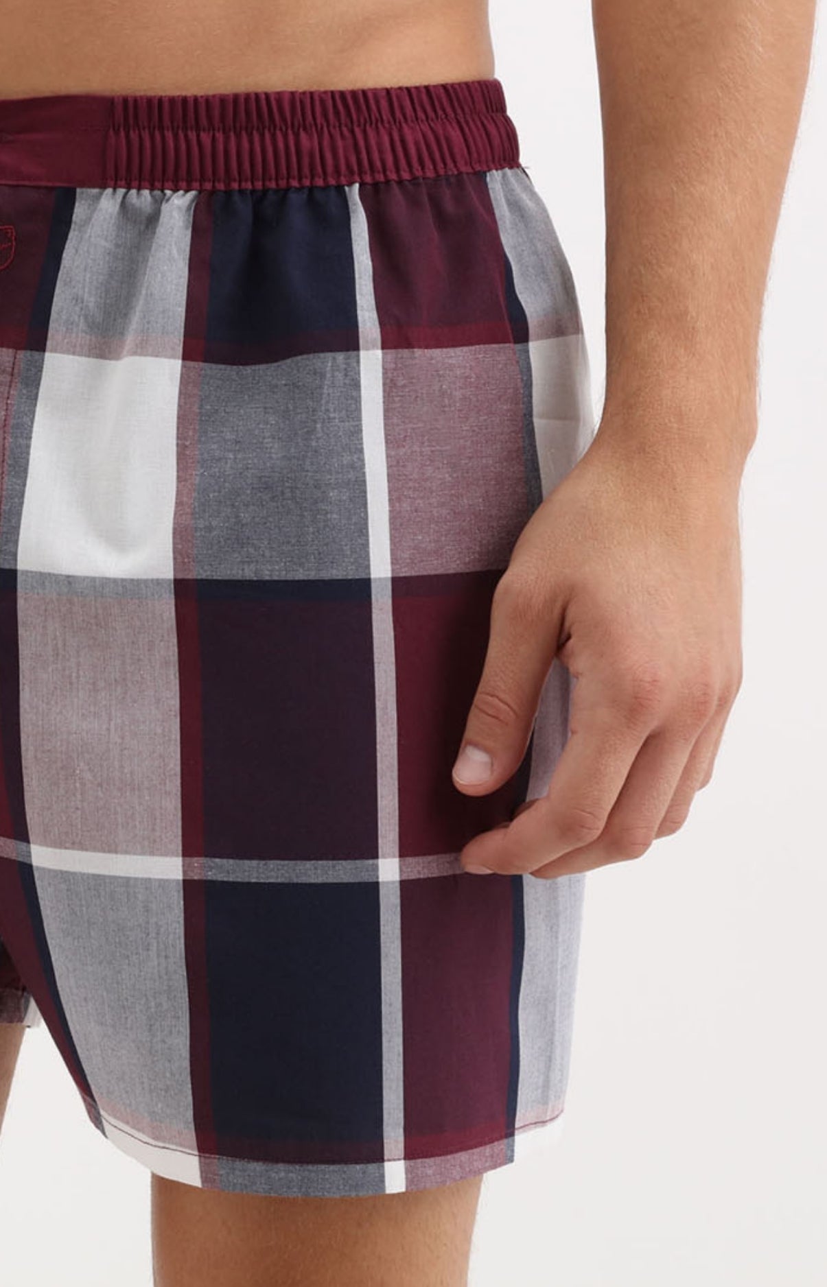 Caleçon homme à carreaux bordeaux et blanc 2