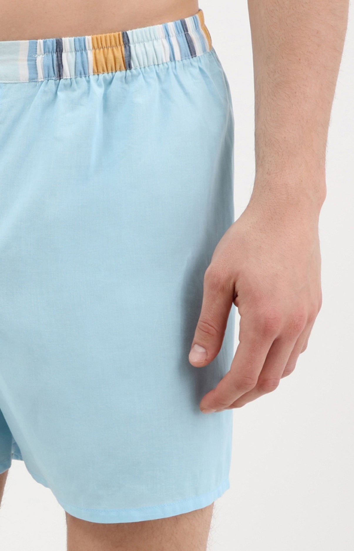 Caleçon homme uni bleu ciel ceinture à carreaux 2