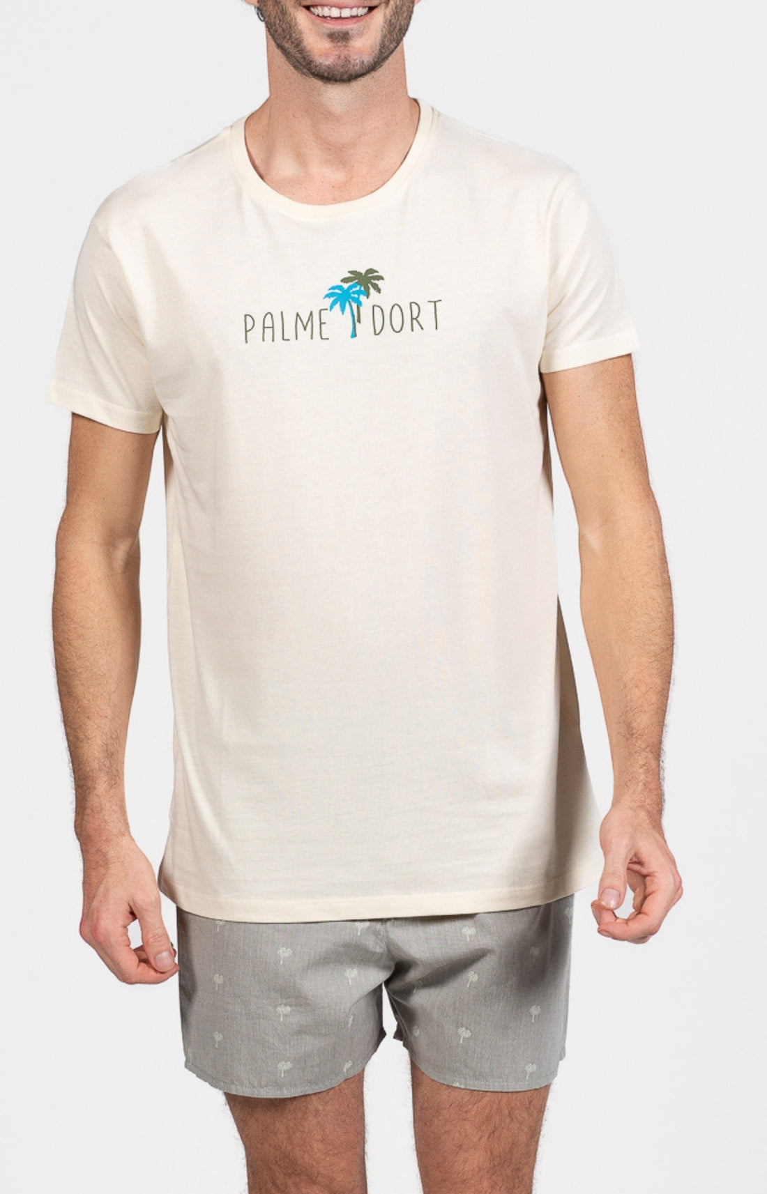 Pyjama court Pyjaméricain Homme Coco Blanc et Ivoire et Vert 1