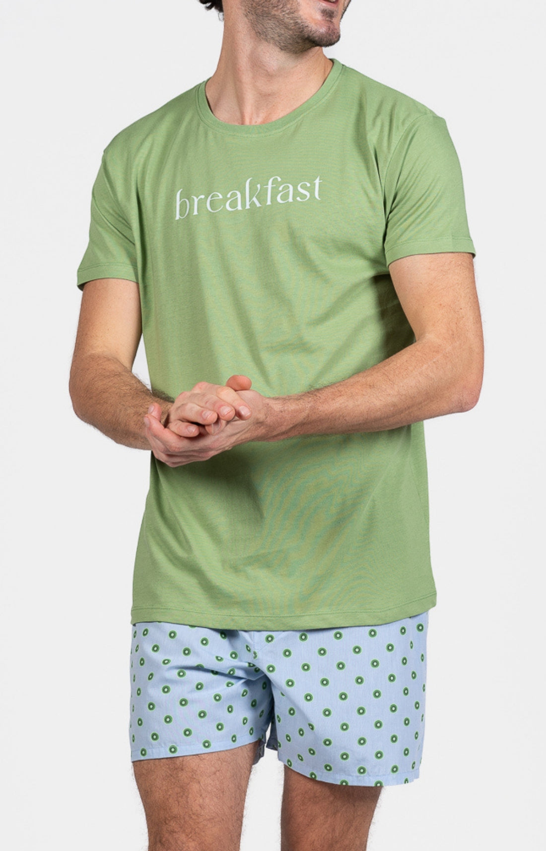 Pyjama court Pyjaméricain Homme Kiwi Bleu et Vert 1